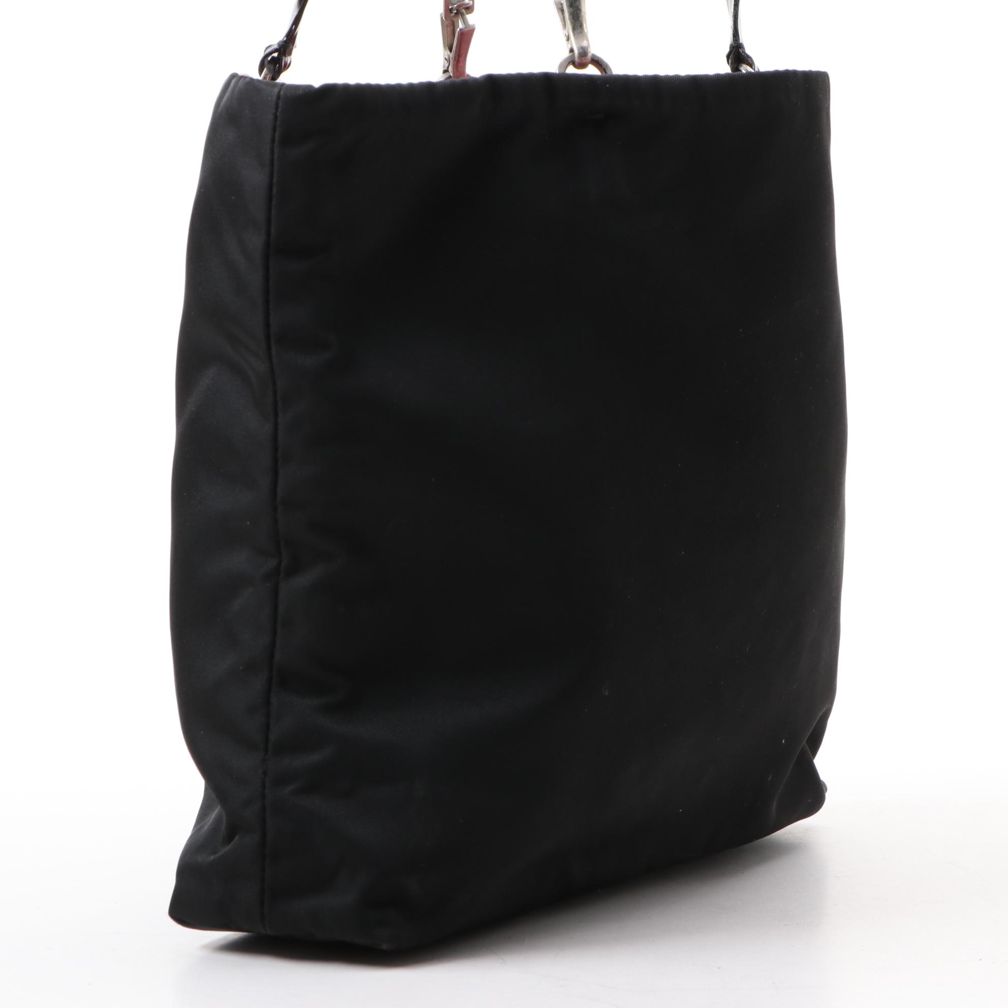 Prada Tessuto Vela Mini Tote in Black Nylon and Patent Leather