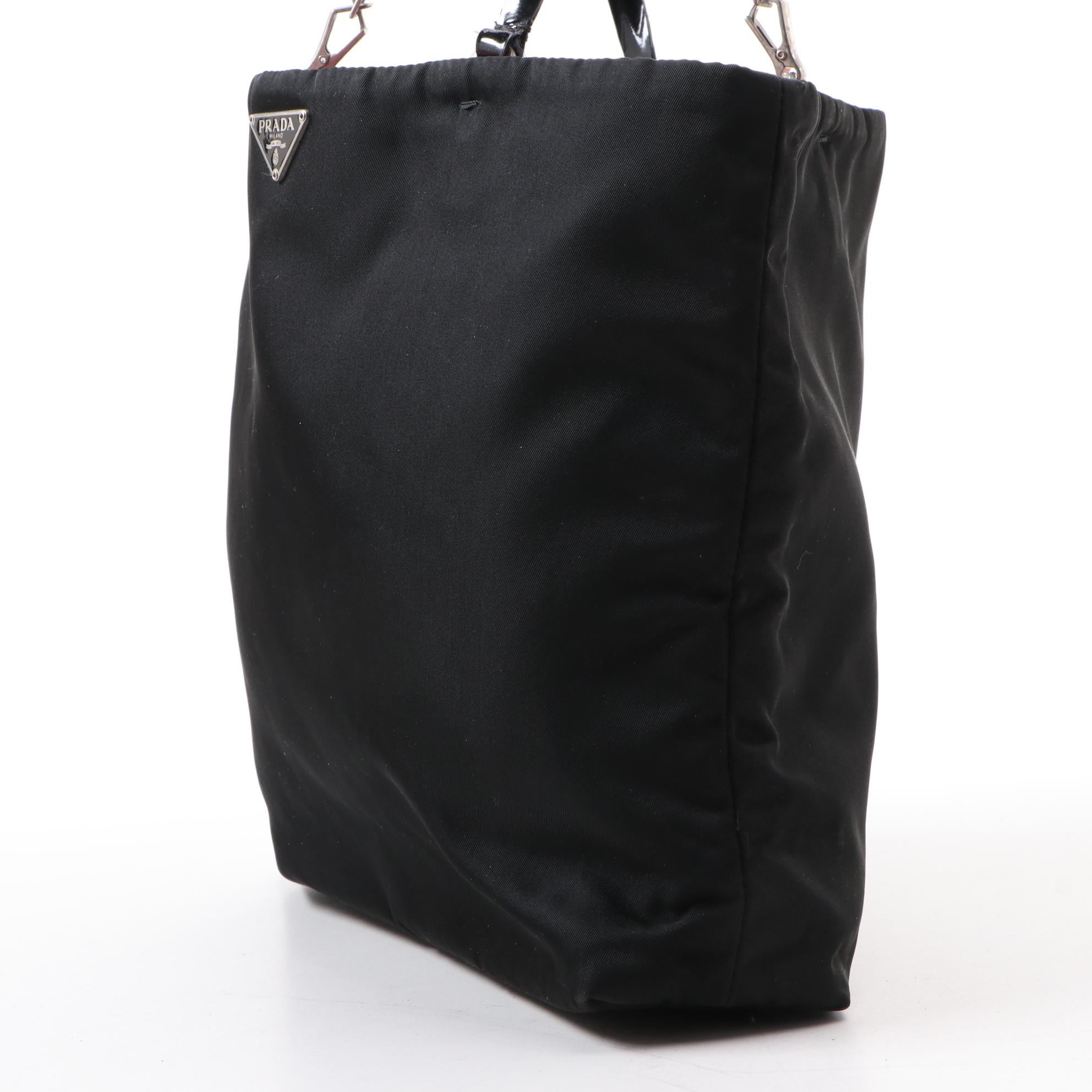 Prada Tessuto Vela Mini Tote in Black Nylon and Patent Leather