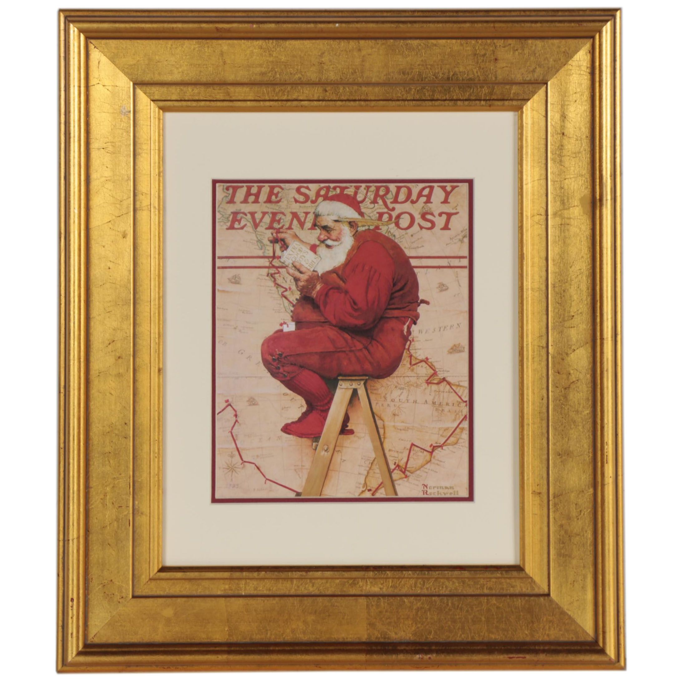 Offset Lithograph after Norman Rockwell of Santa for "Saturday Evening Post"