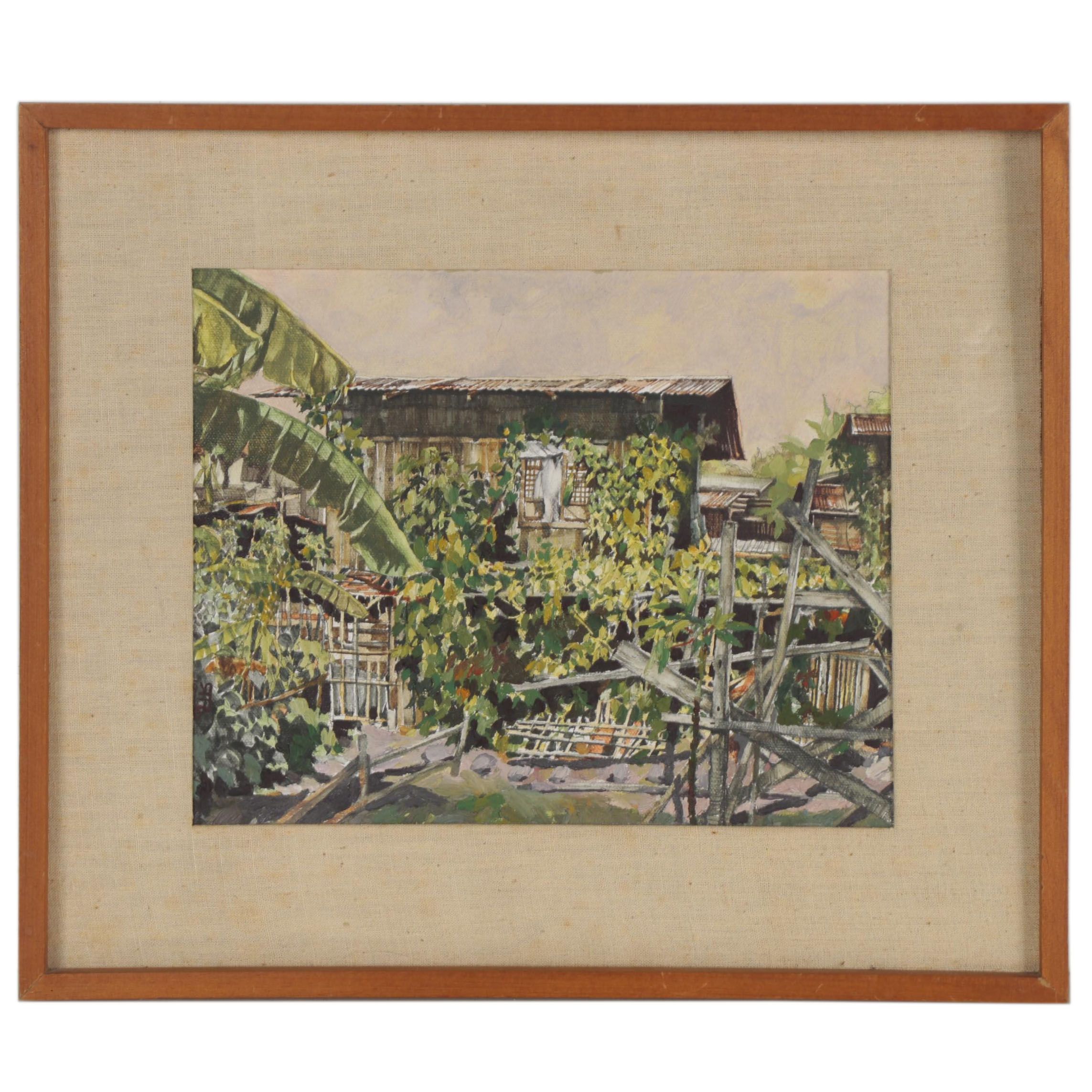 Renato Pagarigan Oil Painting "Tahan Ni Mang Pepe - Marikina," 1977