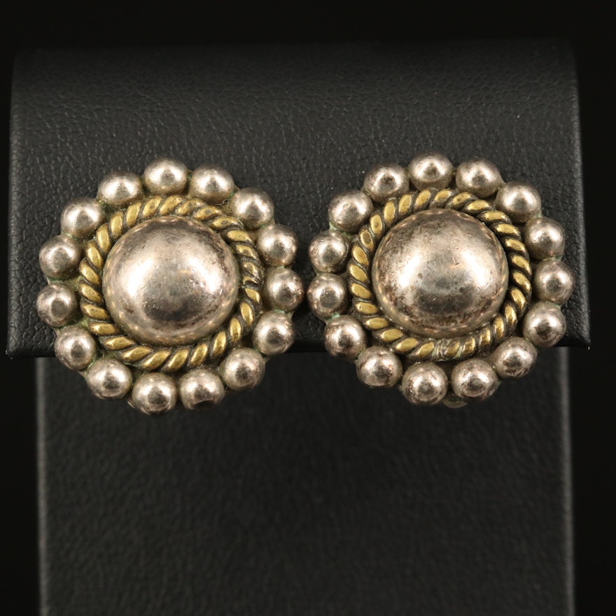 Mexican Sterling Dome Button Clip Earrings