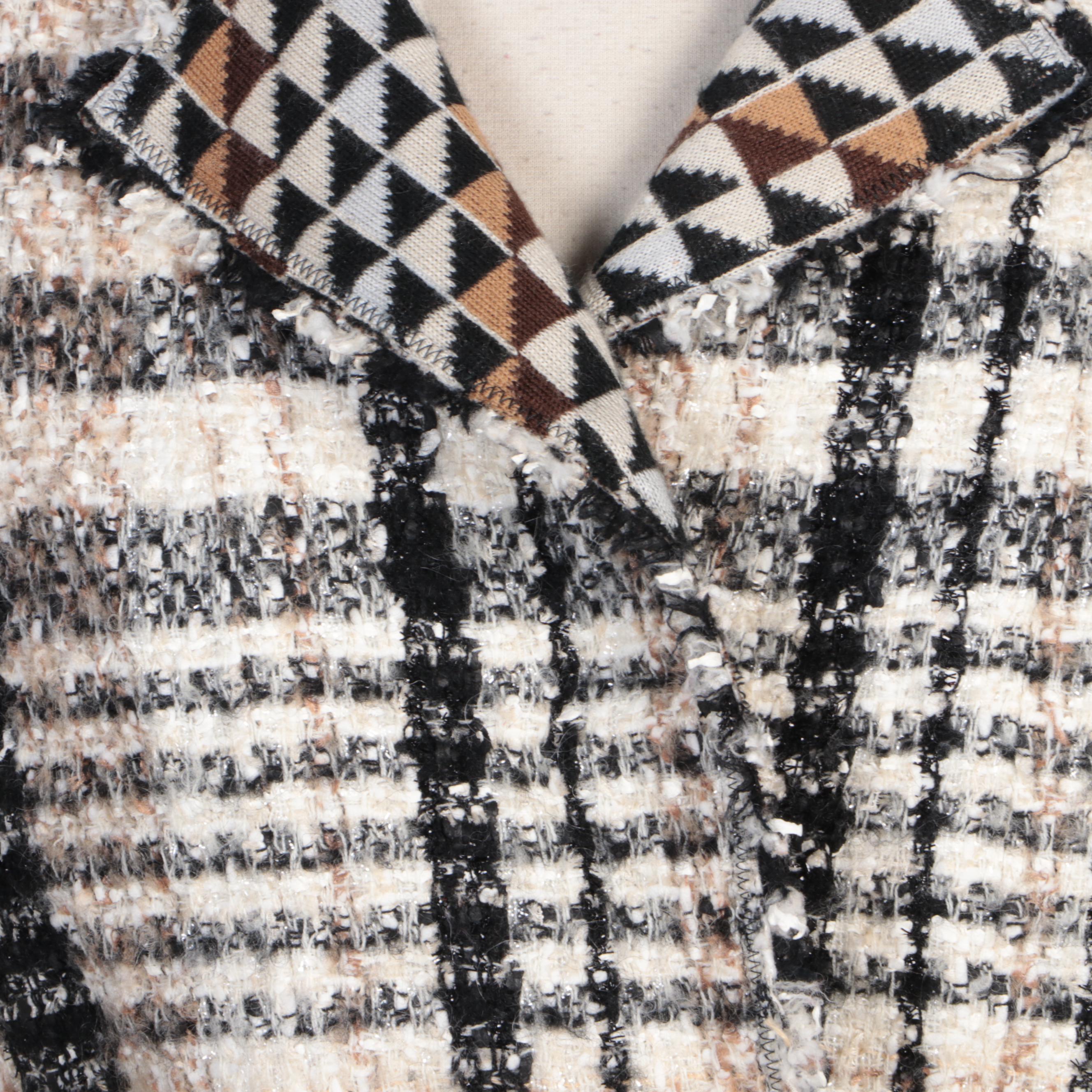 Chanel Cream and Brown Tweed Open Front Jacket with Fringed Edges