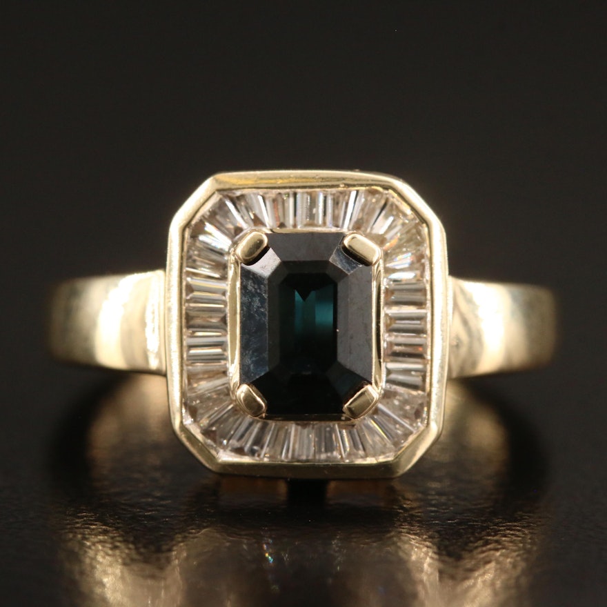 14K Sapphire and Diamond Halo Ring
