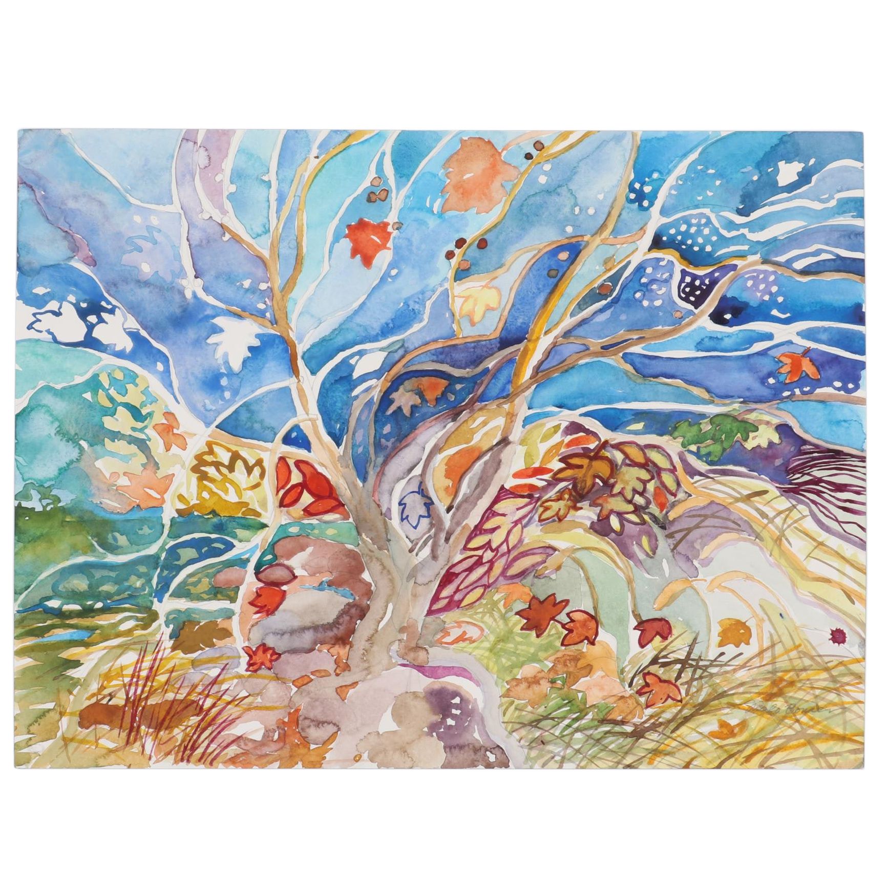 Sheila Bonser Watercolor Painting "Crazy Tree," 21st Century