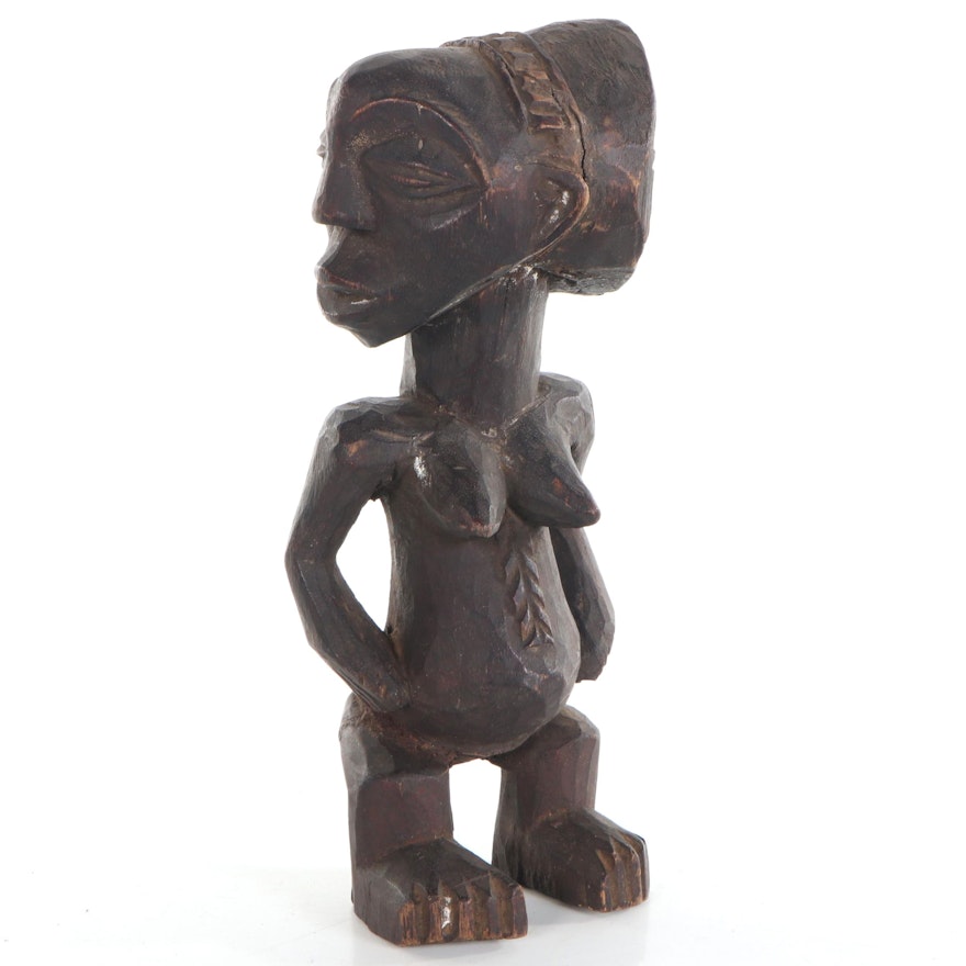 Luba Style Carved Wood Female Figure, Democratic Republic of the Congo