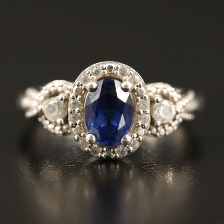 Sterling Sapphire Halo Ring