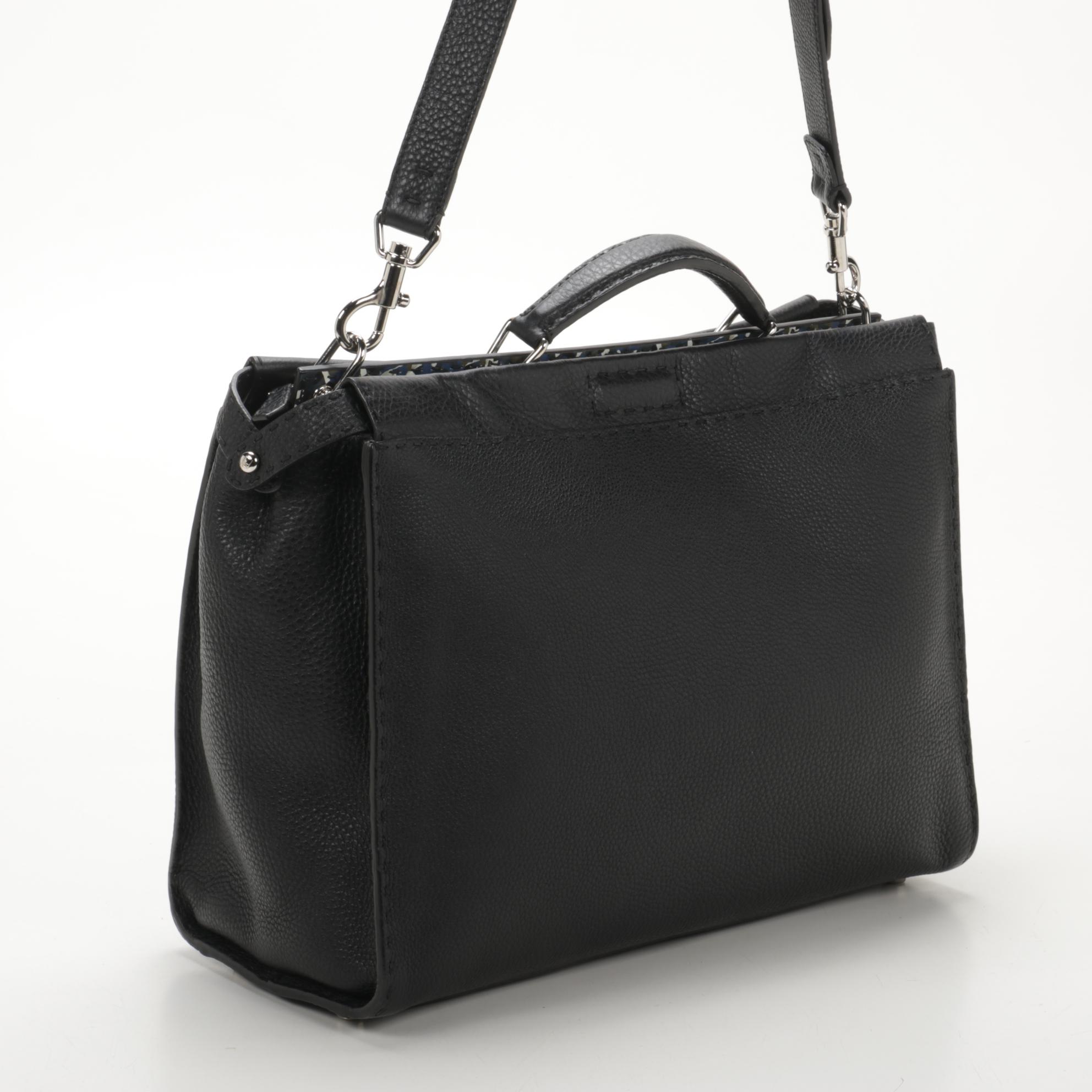 Fendi Sellaria Peekaboo Bag in Grained Black Leather