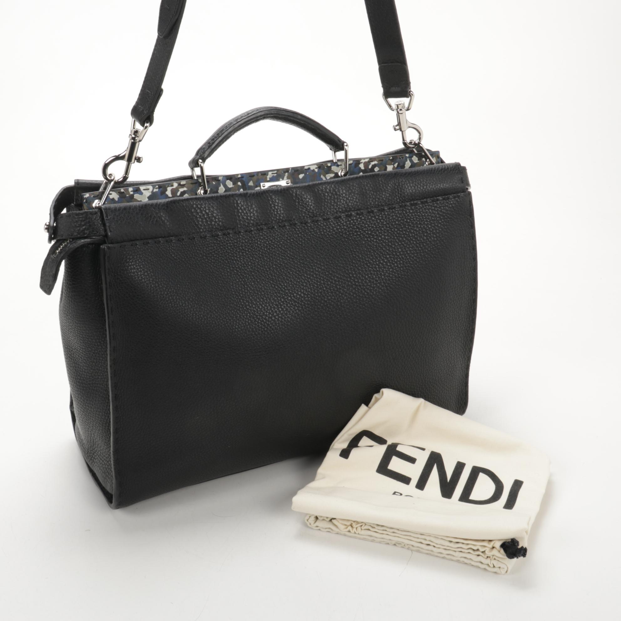 Fendi Sellaria Peekaboo Bag in Grained Black Leather