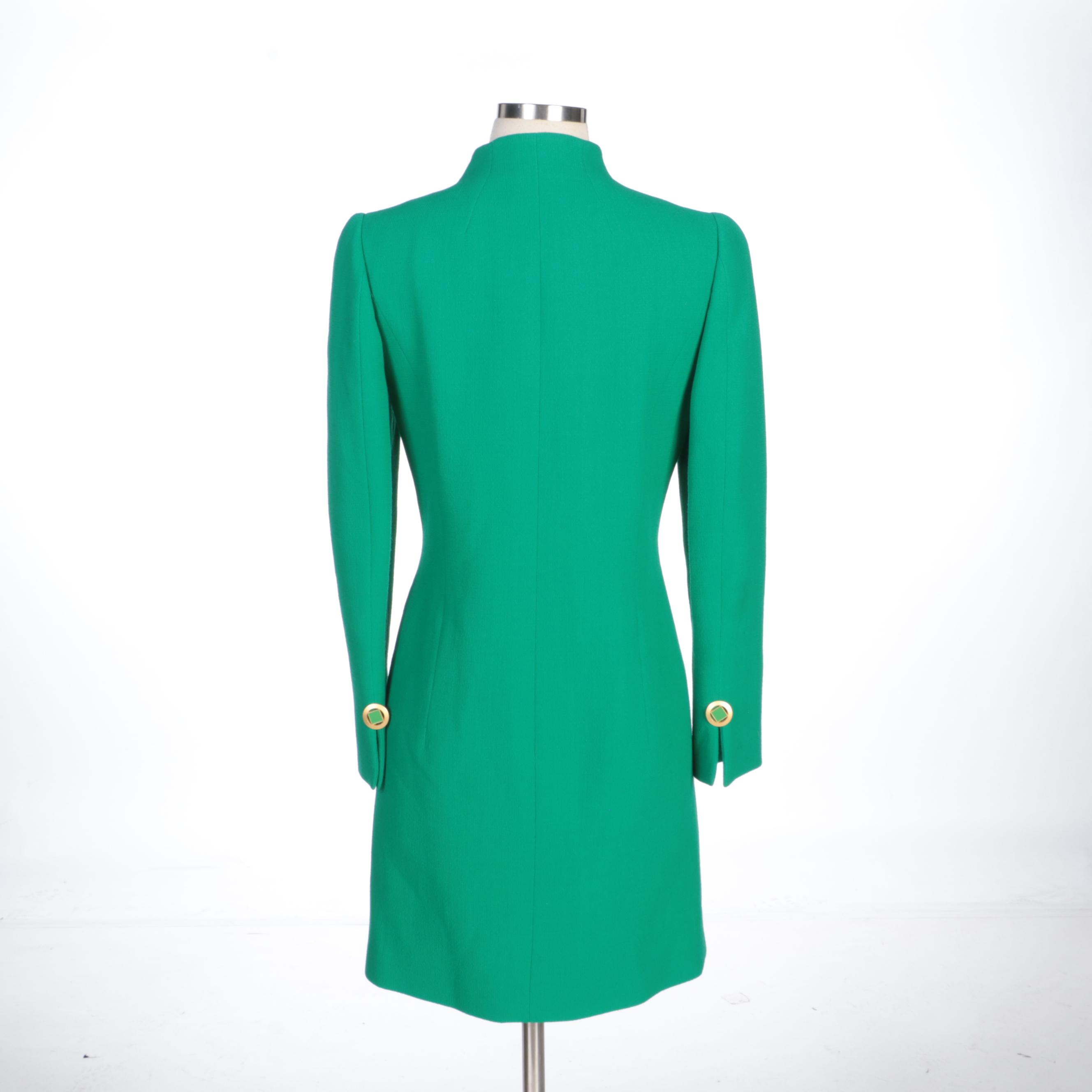 Lourdes Chavez Button-Front Long Suit Jacket in Green Wool