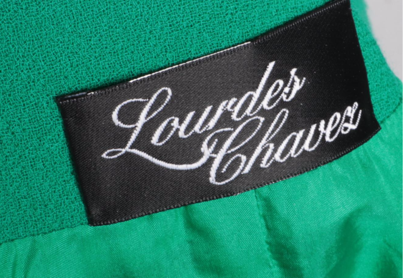 Lourdes Chavez Button-Front Long Suit Jacket in Green Wool