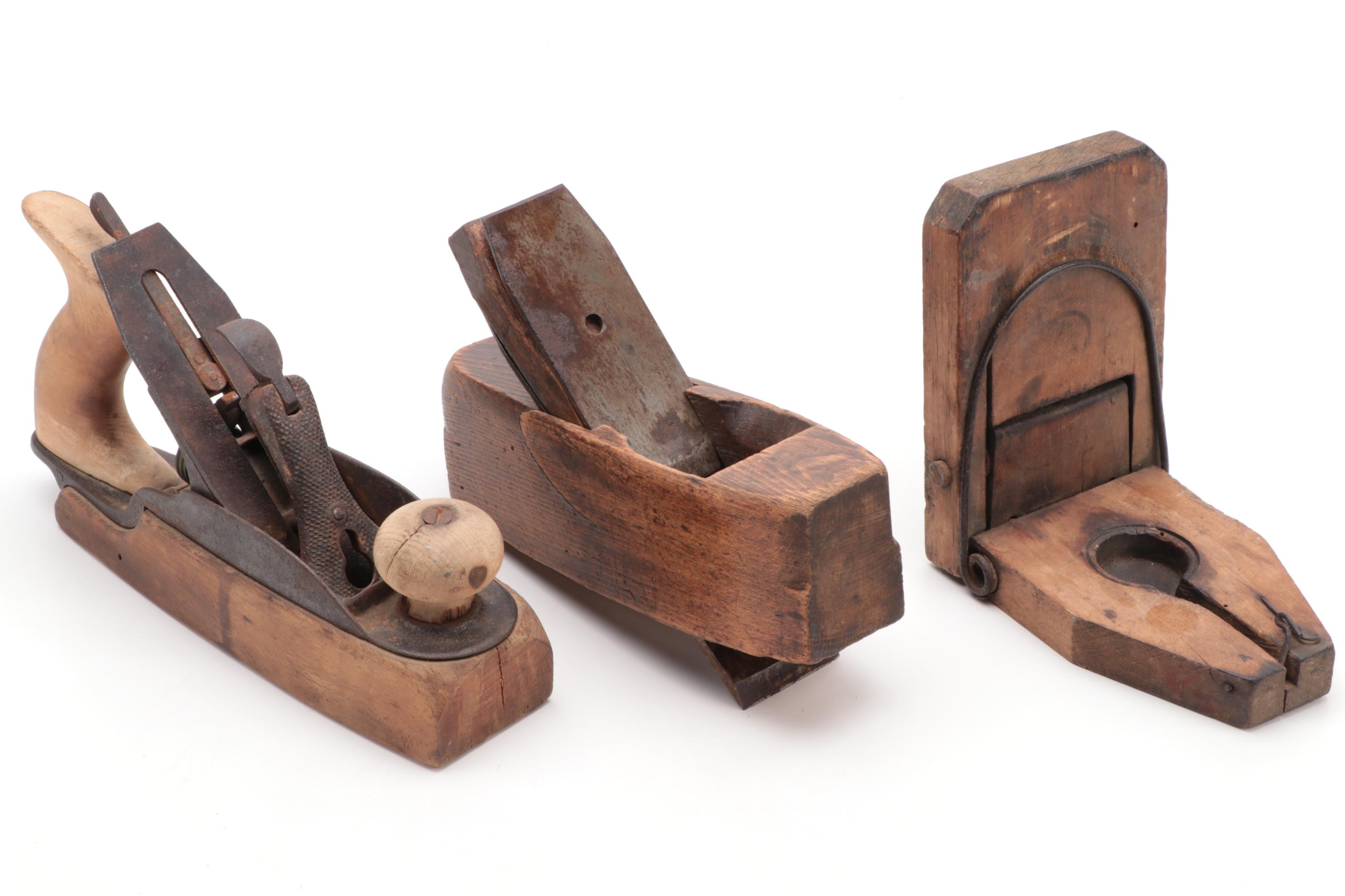 Stanley Metal Hand Plane with Wooden Hand Planes, Clamp and Trap