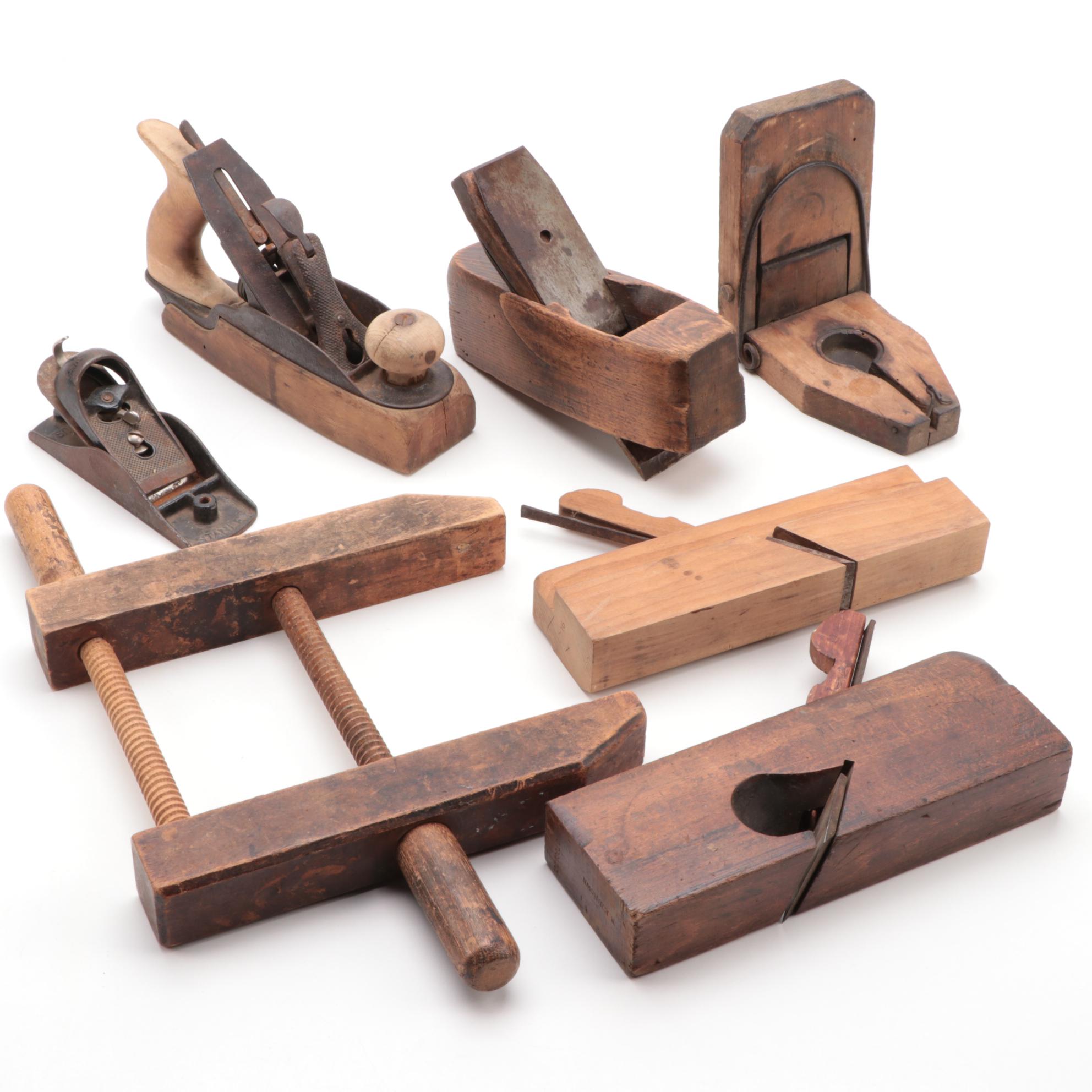 Stanley Metal Hand Plane with Wooden Hand Planes, Clamp and Trap