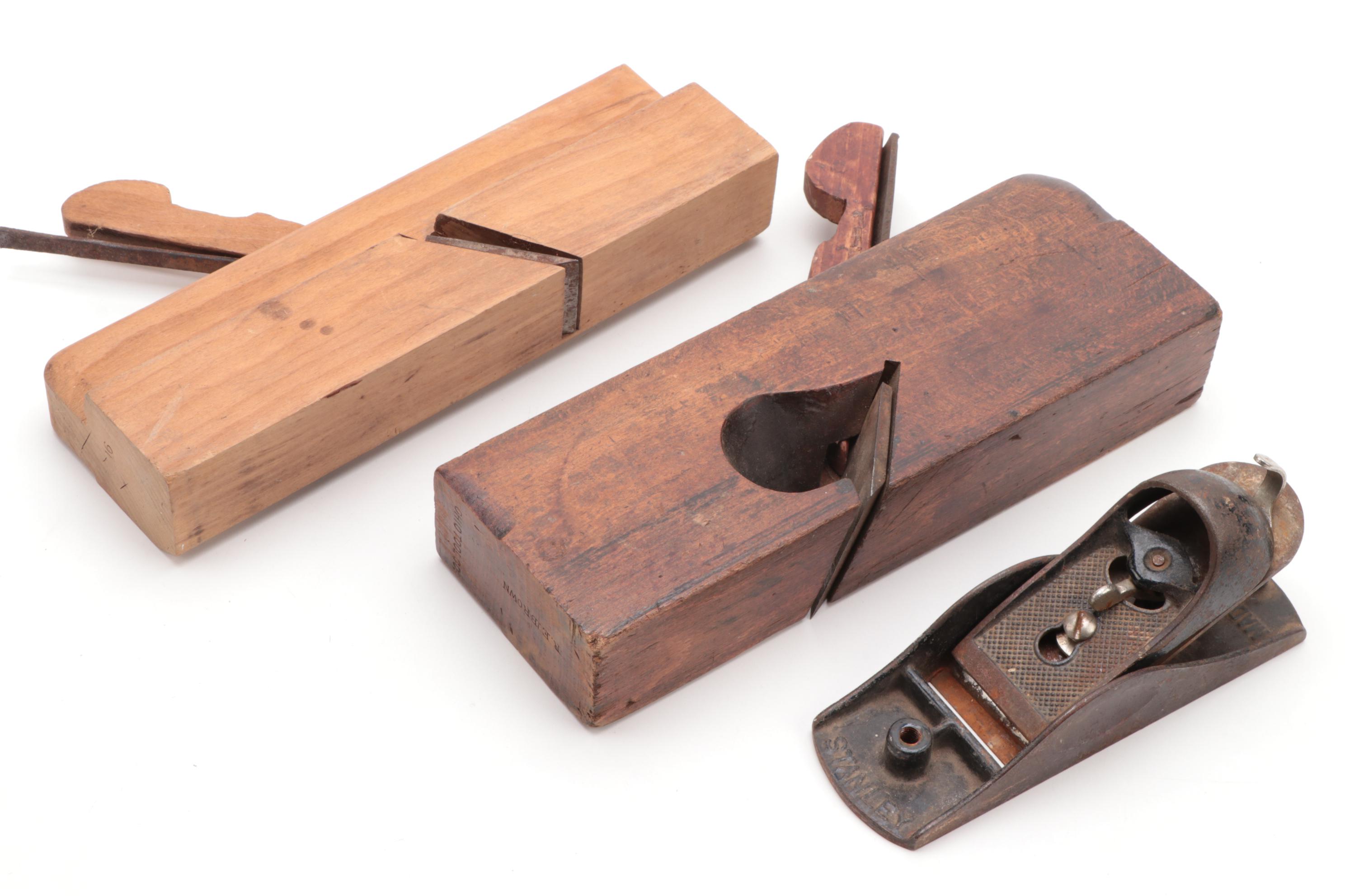 Stanley Metal Hand Plane with Wooden Hand Planes, Clamp and Trap