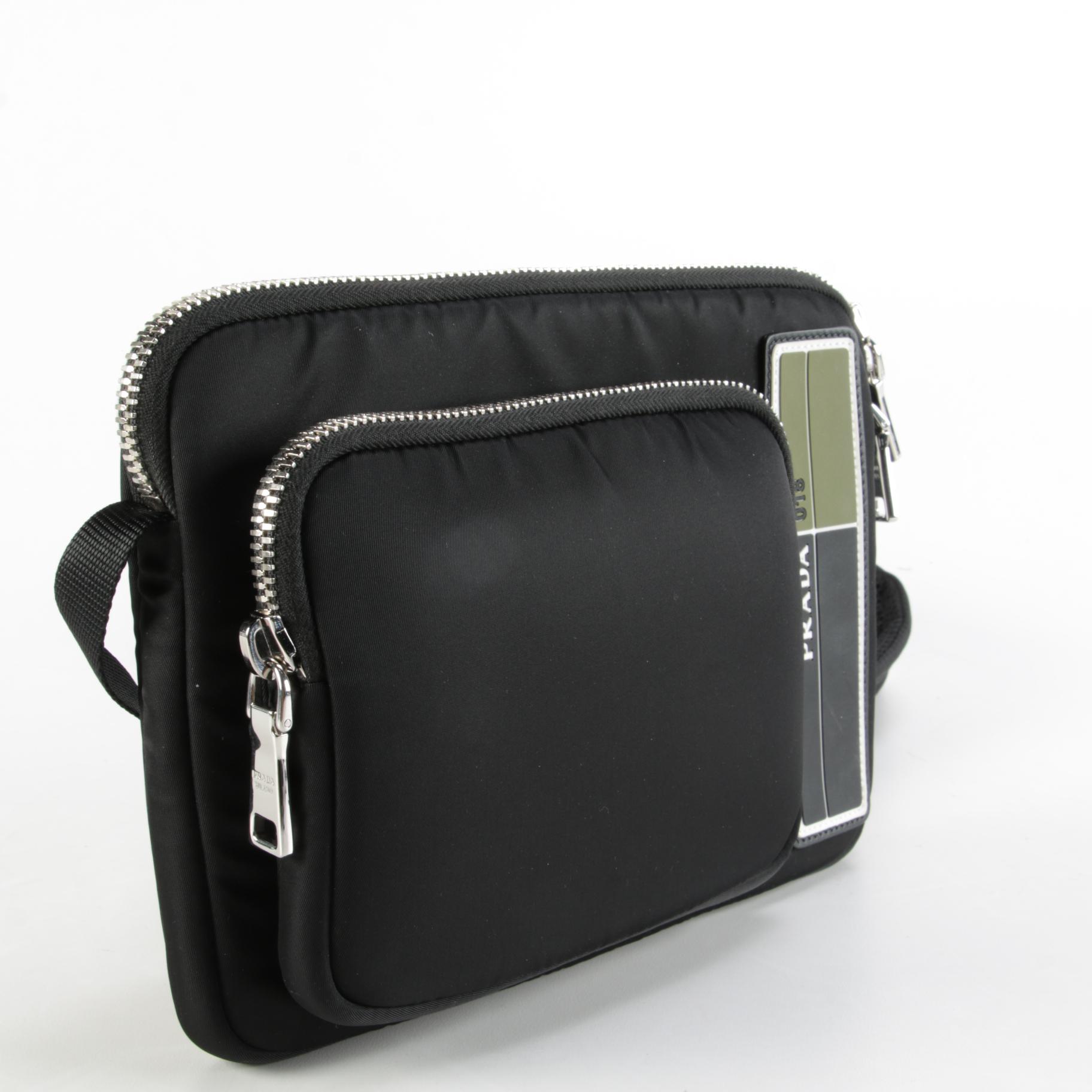 Prada Logo Black Nylon Messenger Bag