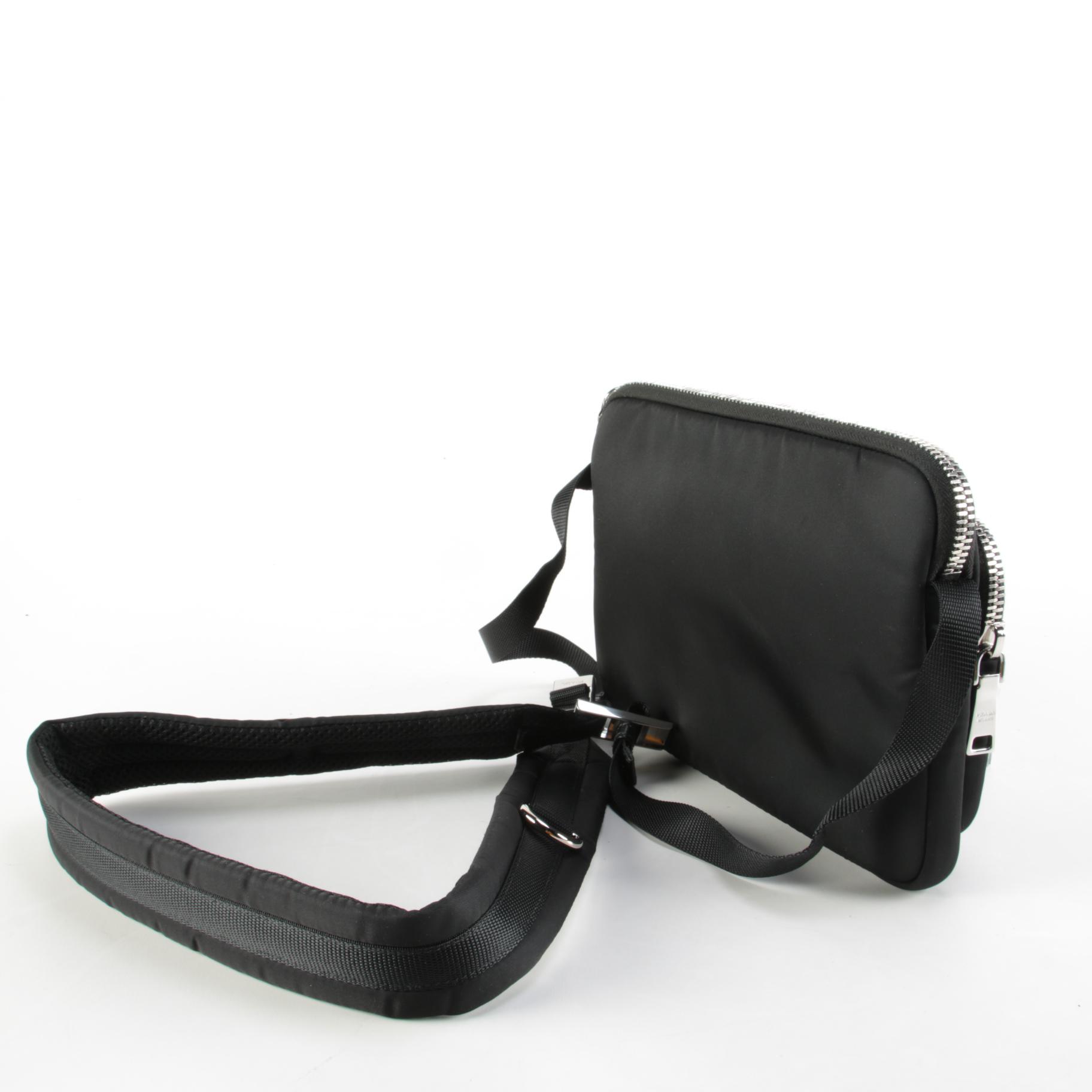 Prada Logo Black Nylon Messenger Bag