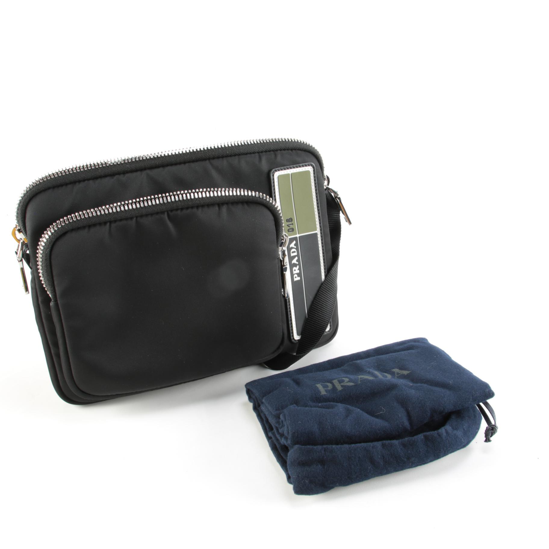 Prada Logo Black Nylon Messenger Bag