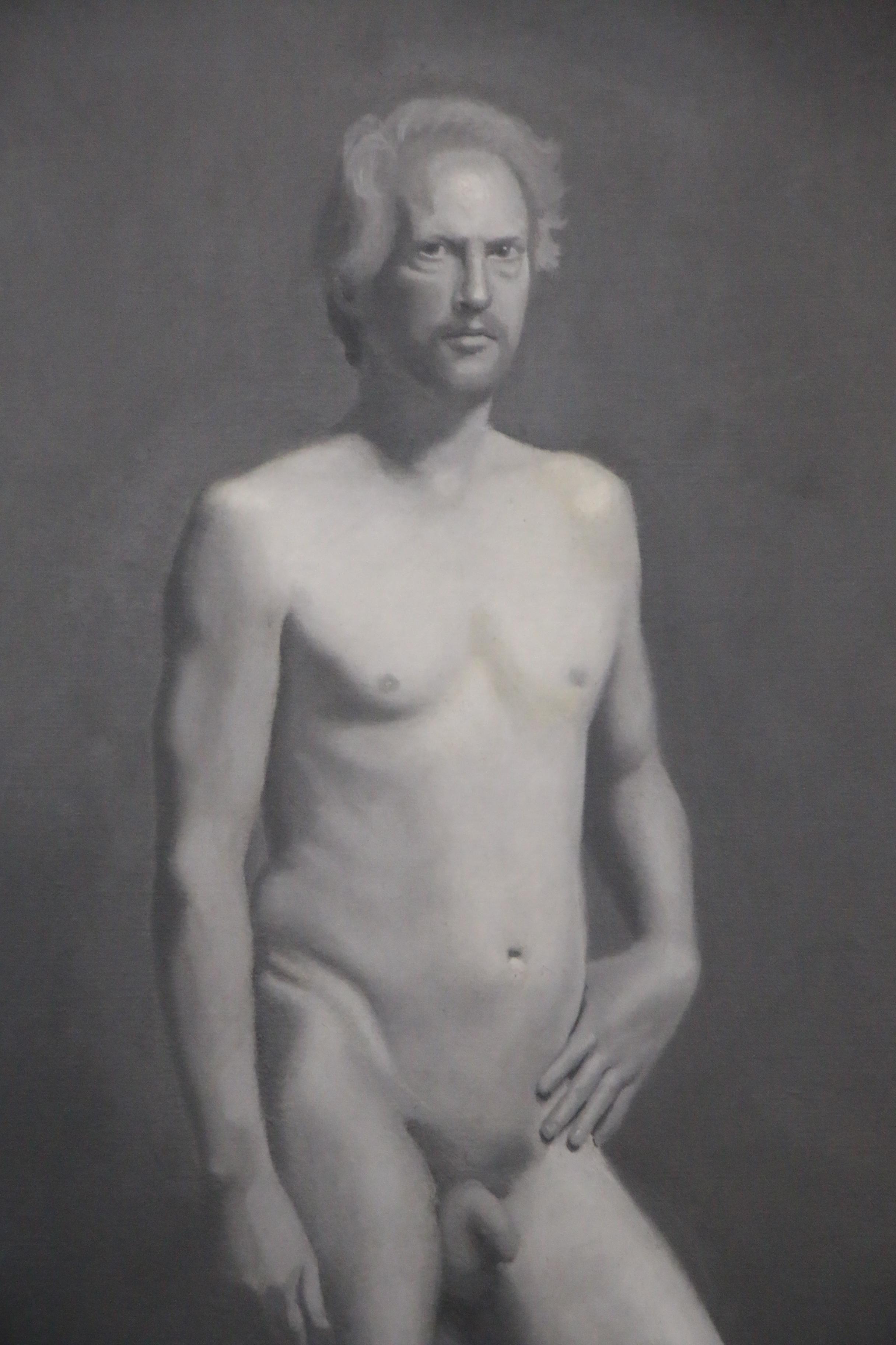 Monochrome Oil Painting of Male Nude, 21st Century