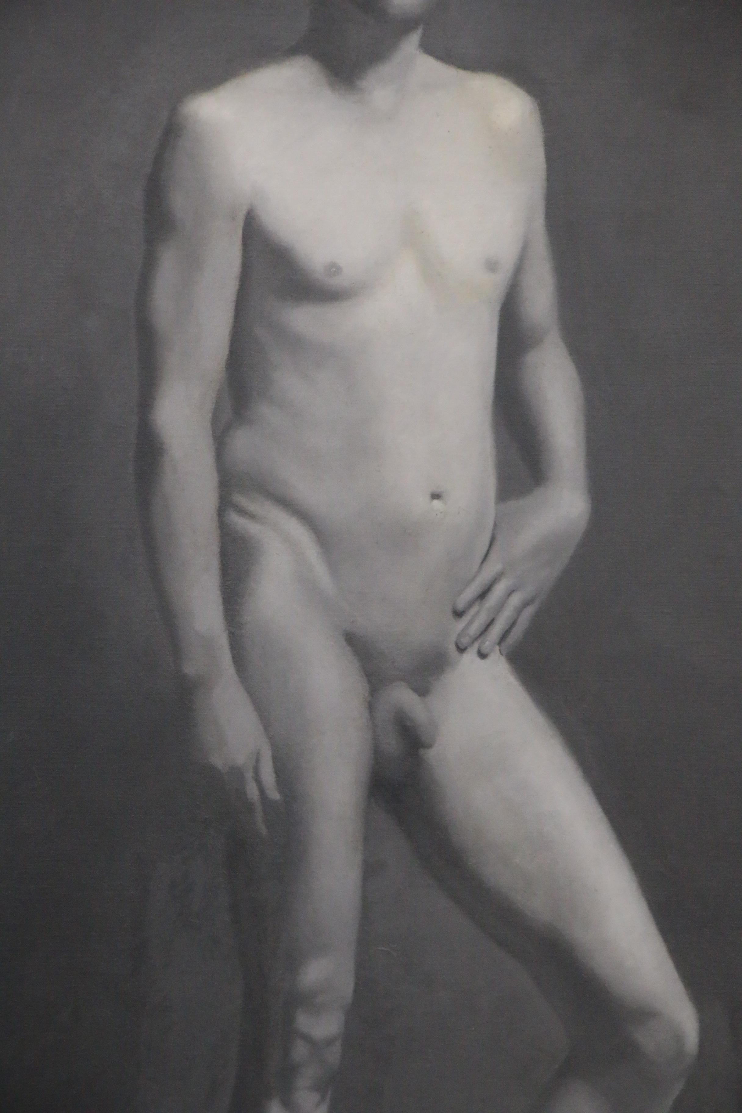 Monochrome Oil Painting of Male Nude, 21st Century