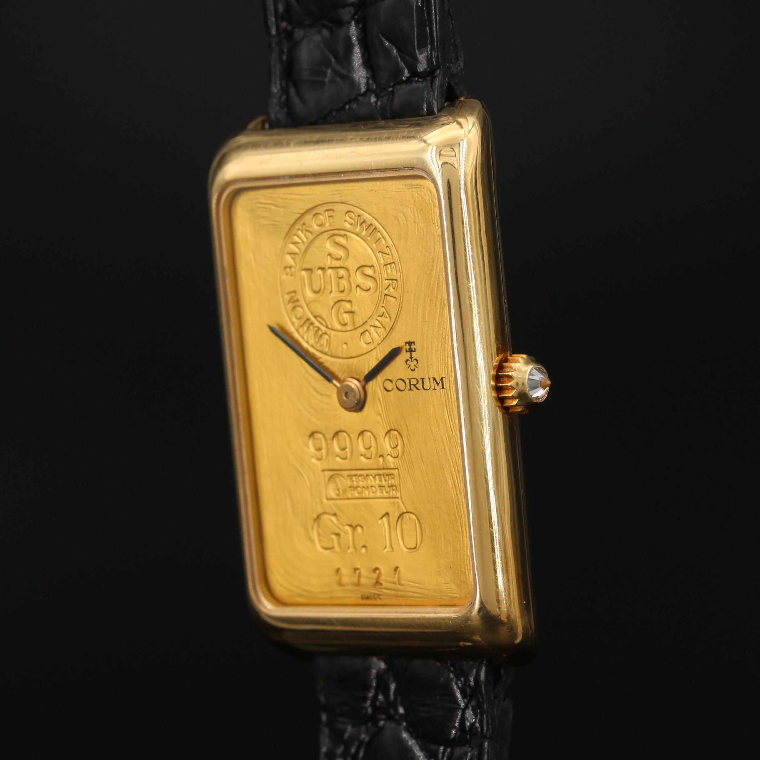 Corum 10 Gram UBS Gold Ingot Stem Wind 18K Gold Watch
