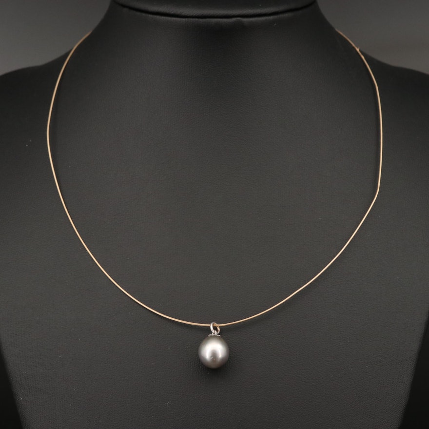 14K Solitaire Pearl Necklace