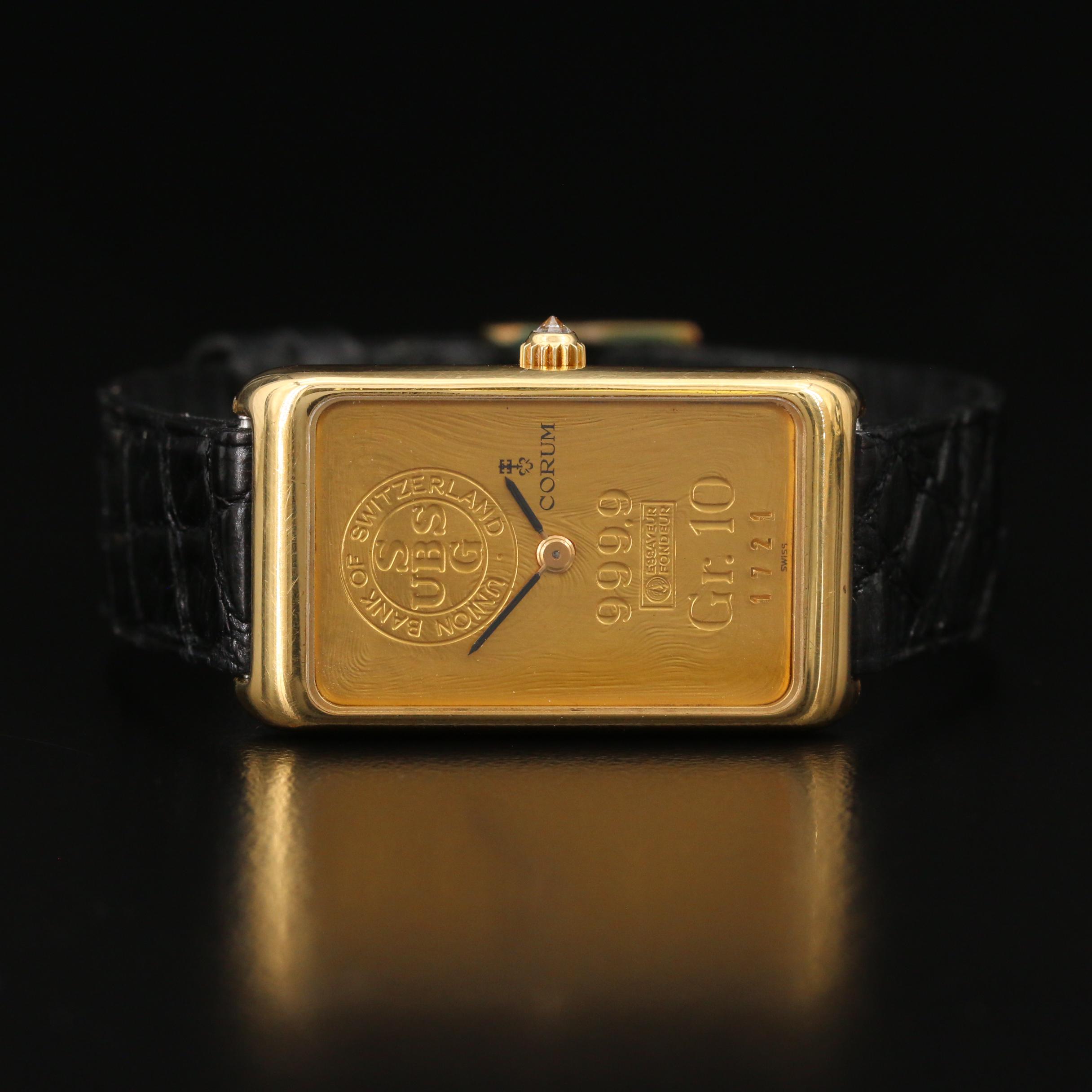 Corum 10 Gram UBS Gold Ingot Stem Wind 18K Gold Watch