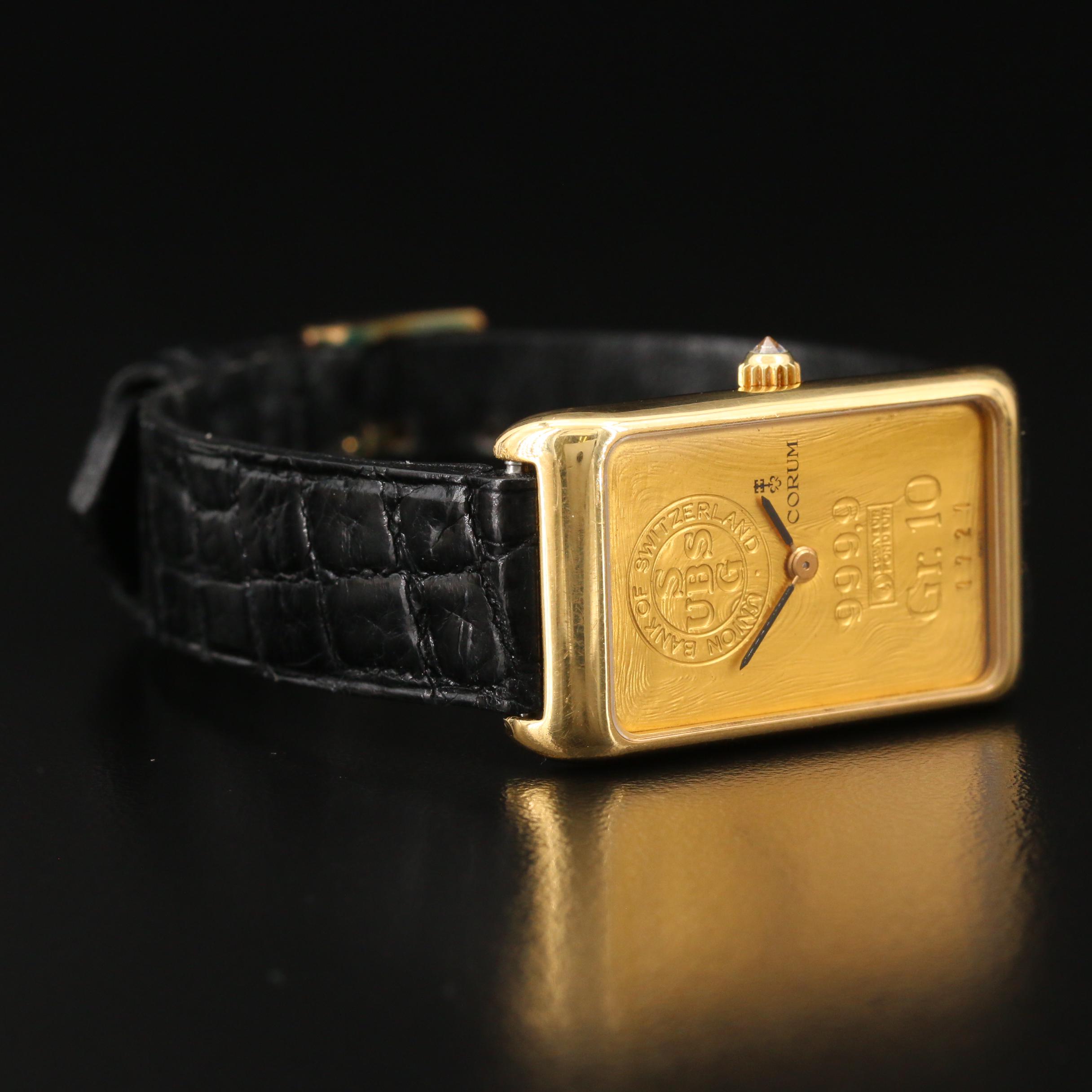 Corum 10 Gram UBS Gold Ingot Stem Wind 18K Gold Watch