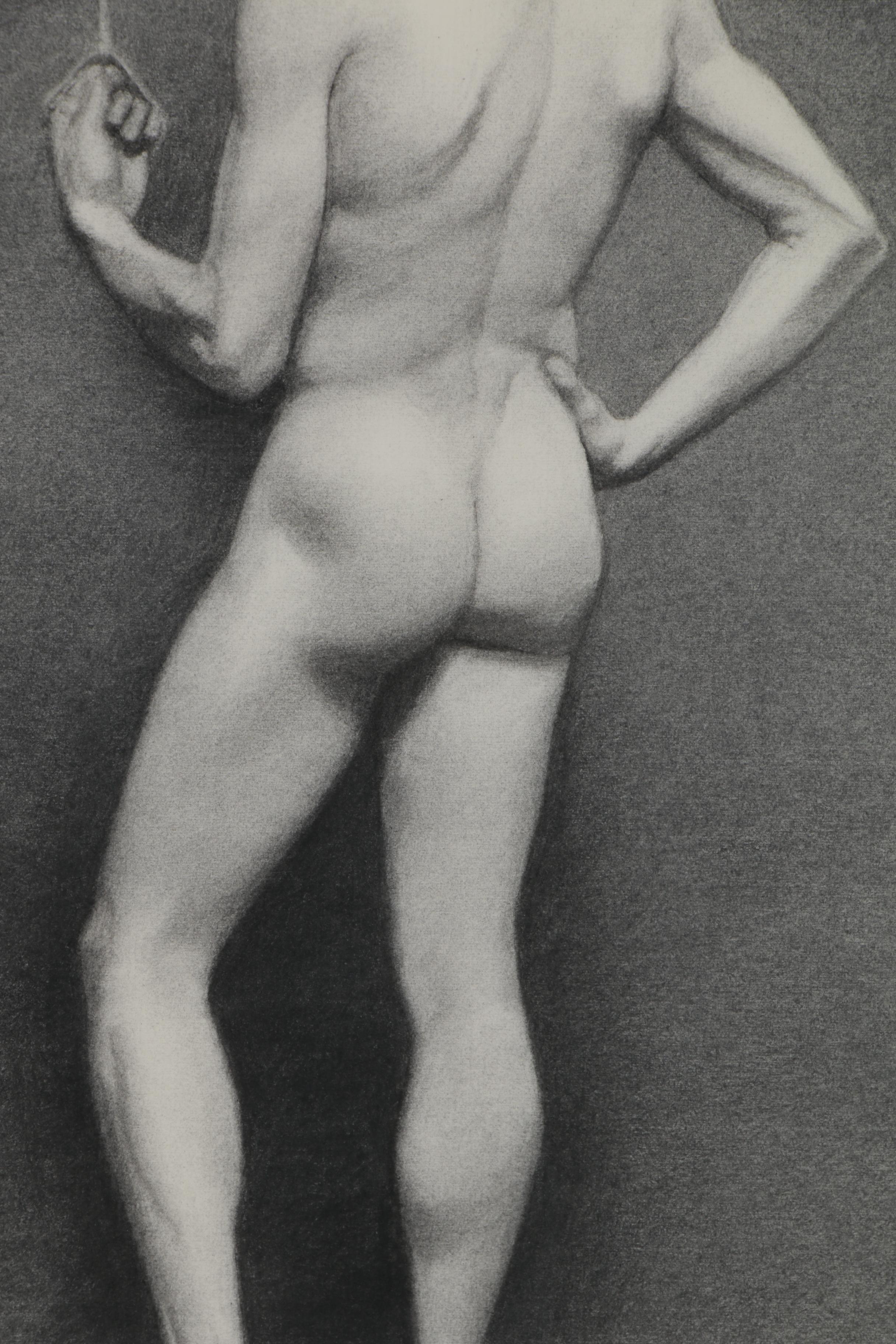 Figural Charcoal Drawing of Male Nude, Late 20th Century