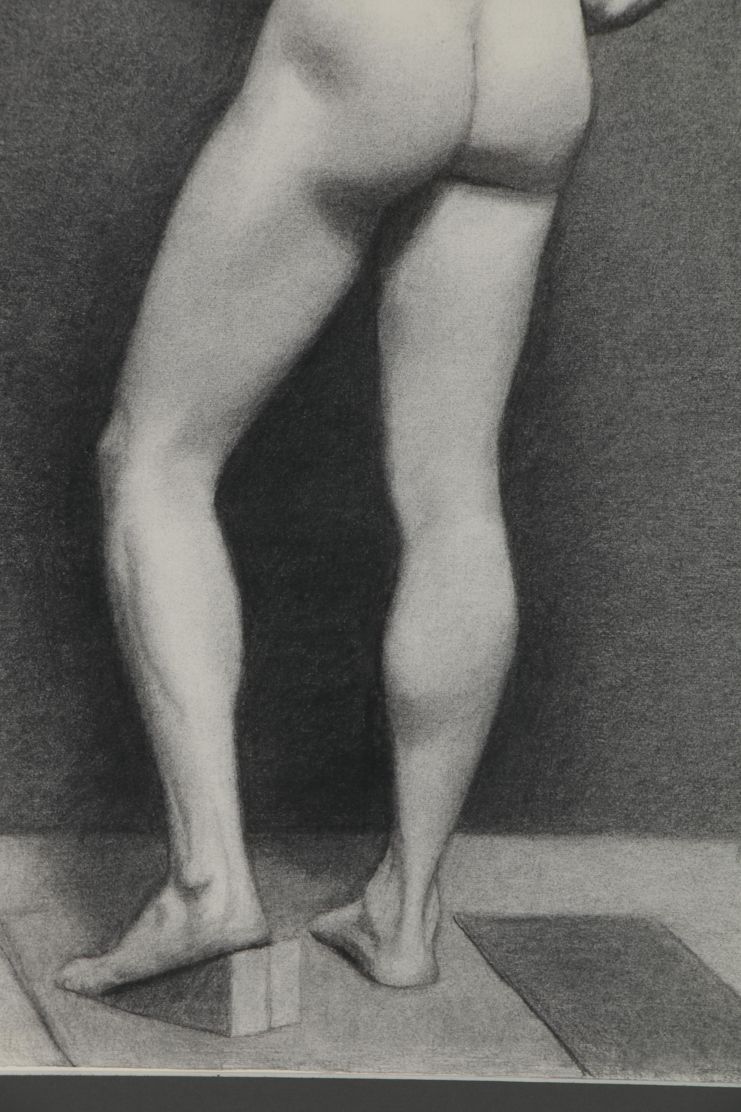 Figural Charcoal Drawing of Male Nude, Late 20th Century