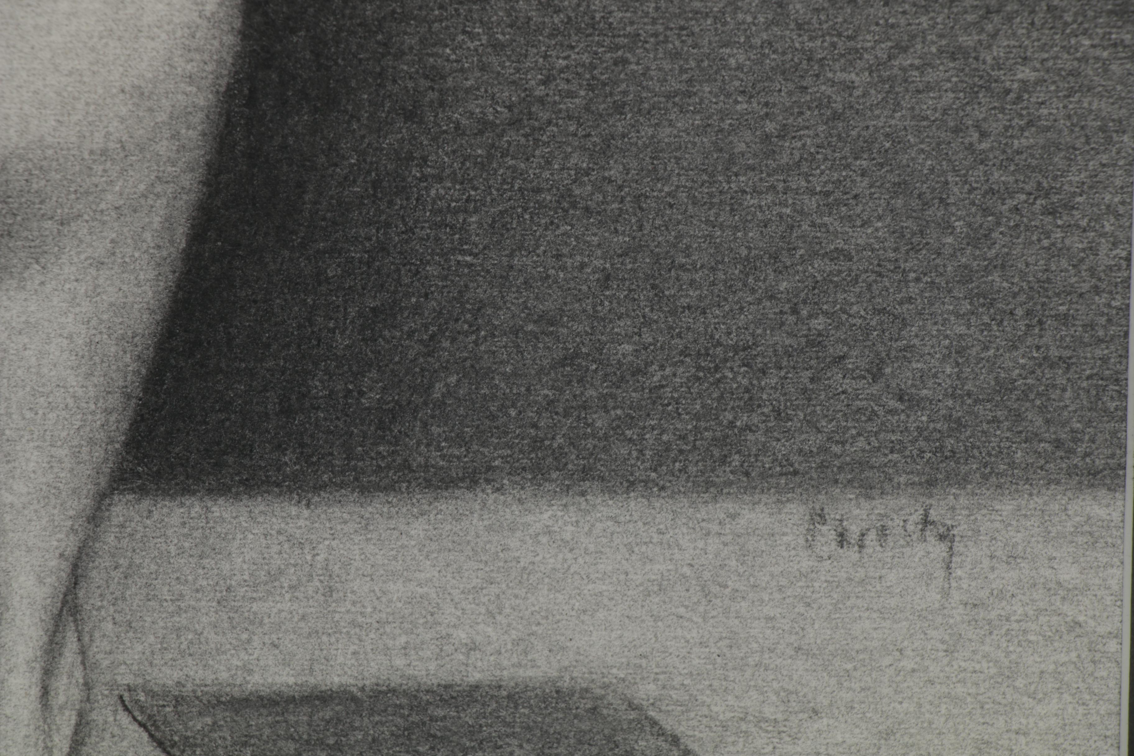 Figural Charcoal Drawing of Male Nude, Late 20th Century