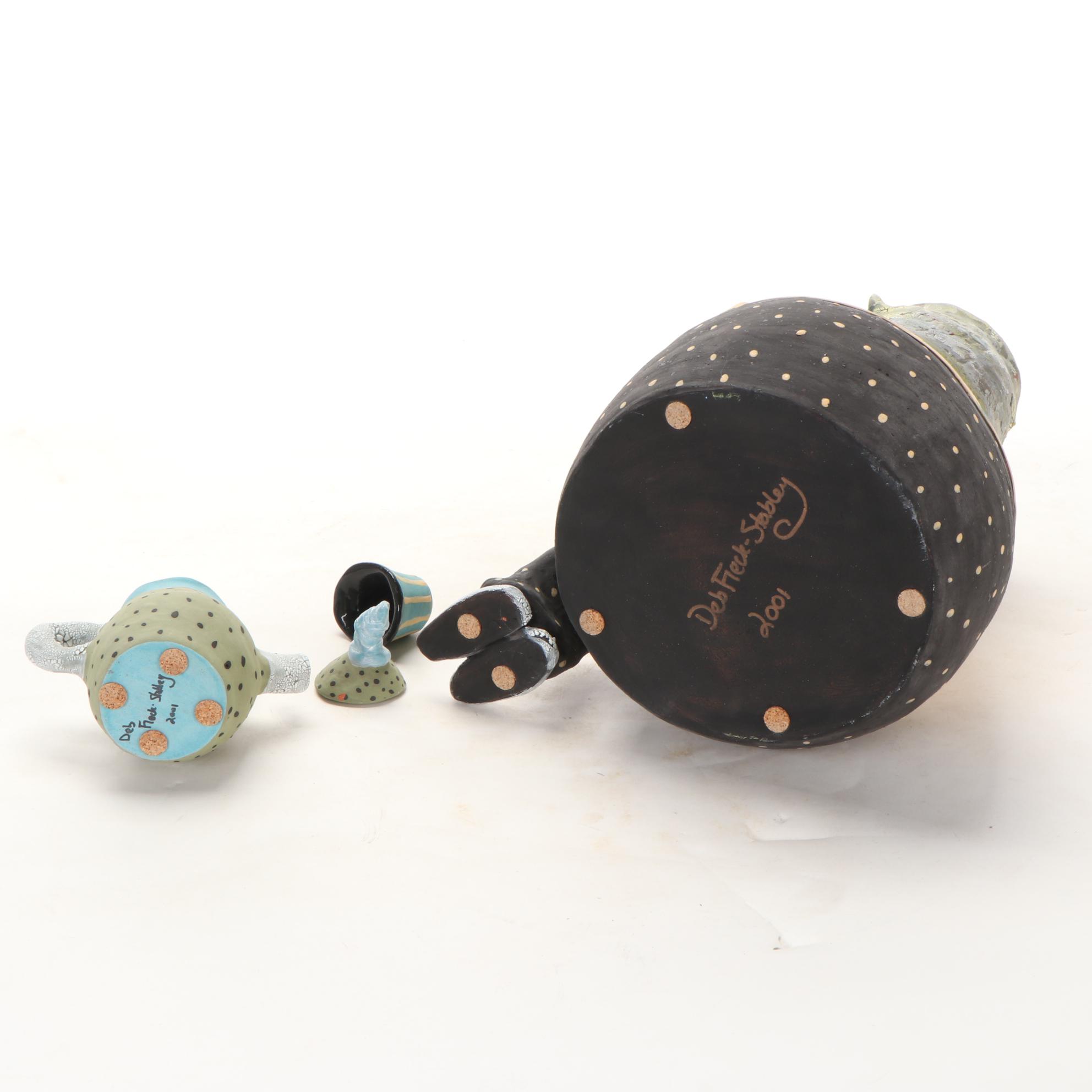 Deb Fleck-Stabley Glazed Terracotta Sculpture of Creature with Tea, 2001