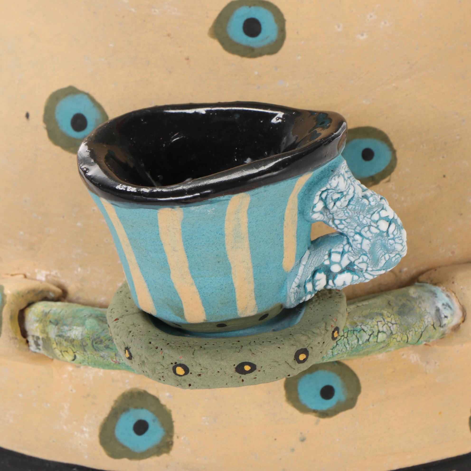 Deb Fleck-Stabley Glazed Terracotta Sculpture of Creature with Tea, 2001