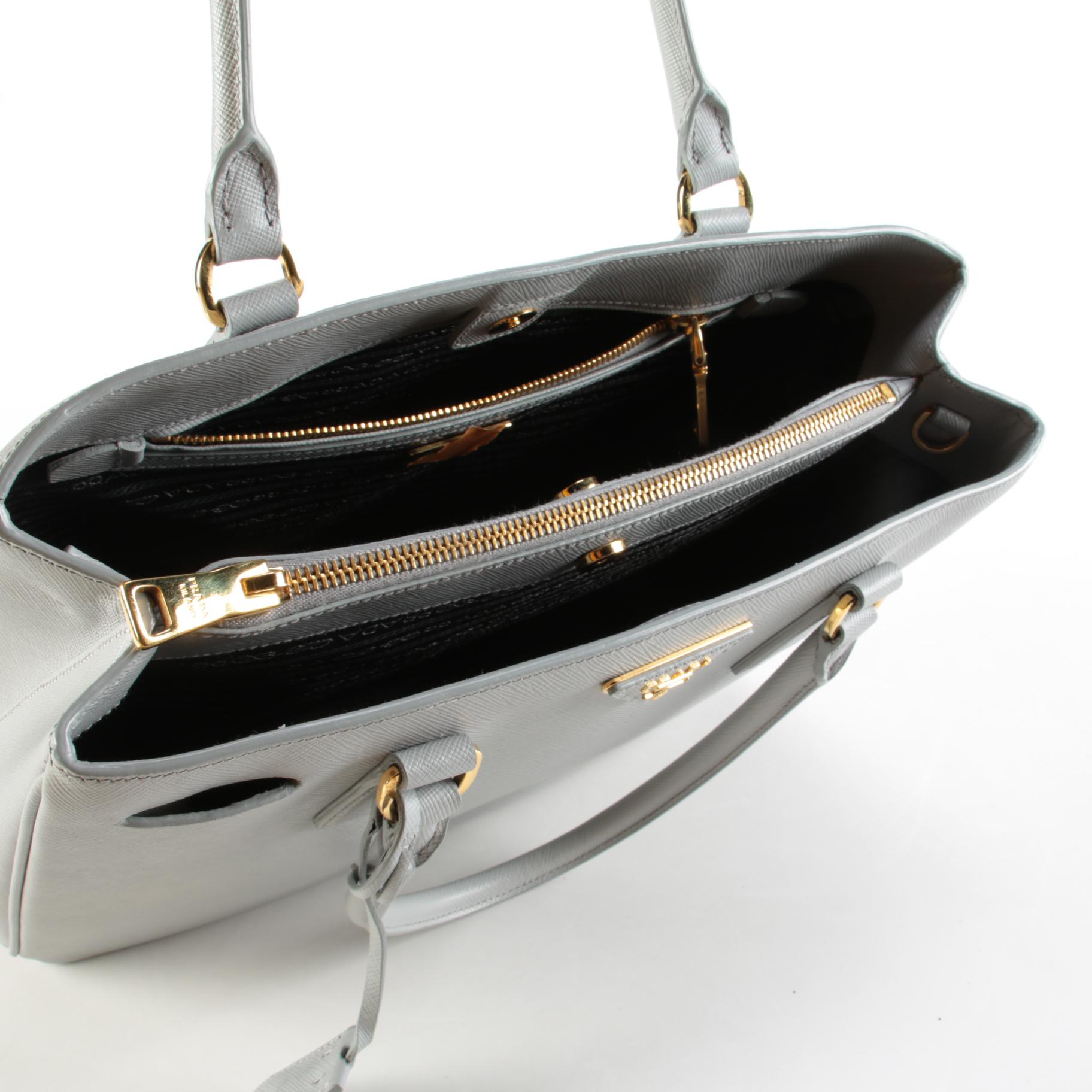 Prada Galleria Two-Way Tote in Gray Saffiano Leather