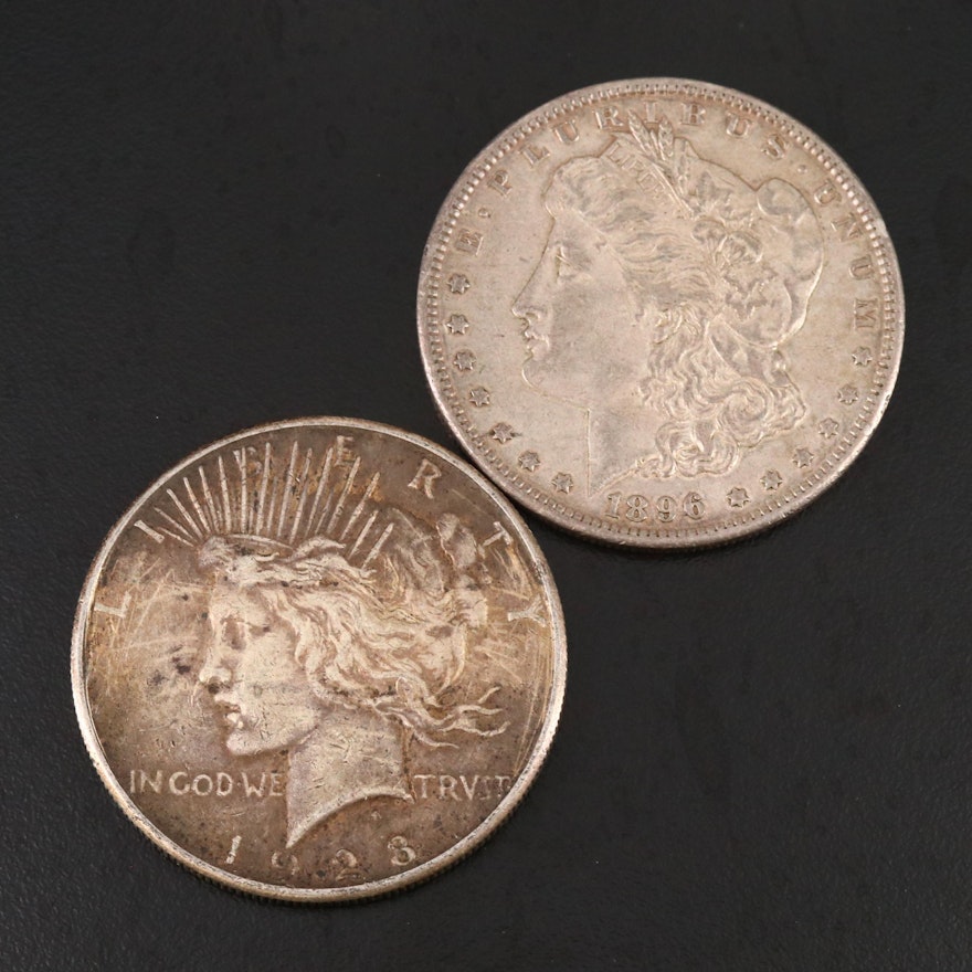 1896 Morgan Silver Dollar and 1923-S Peace Silver Dollar