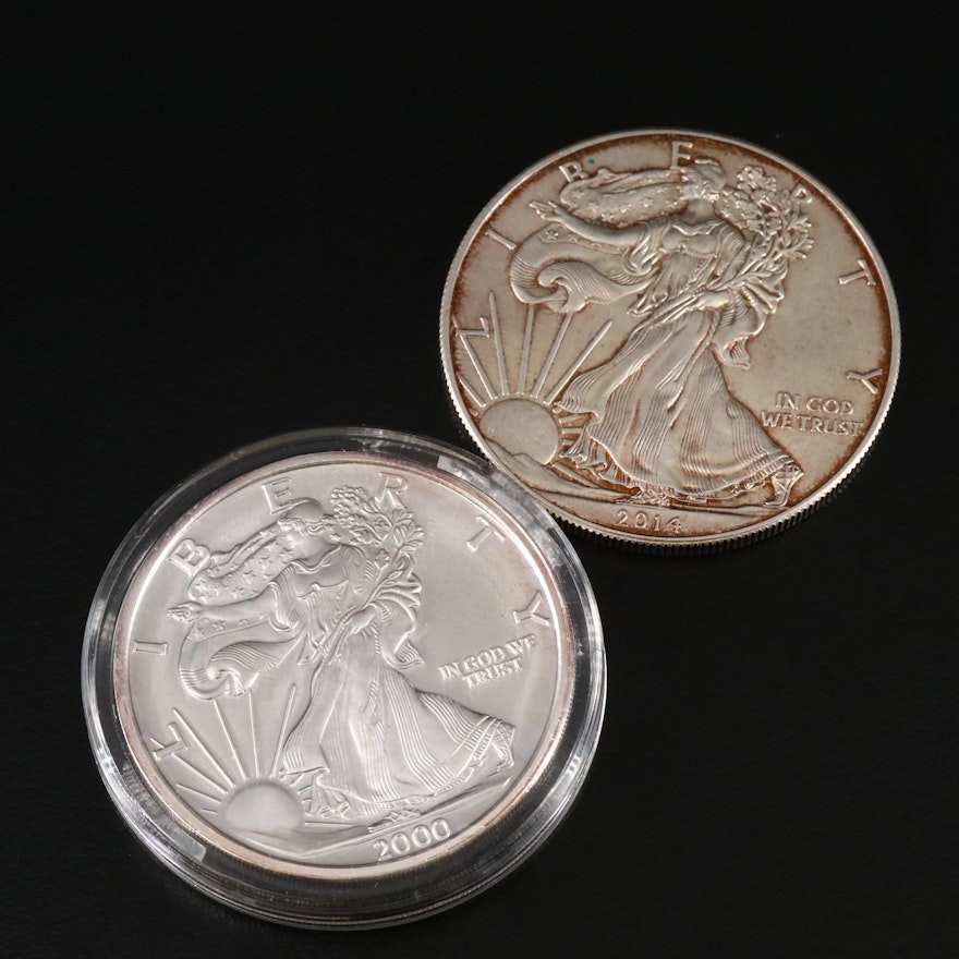 Millennium Commemorative .999 Silver Round and 2014 Silver Eagle Bullion Coin