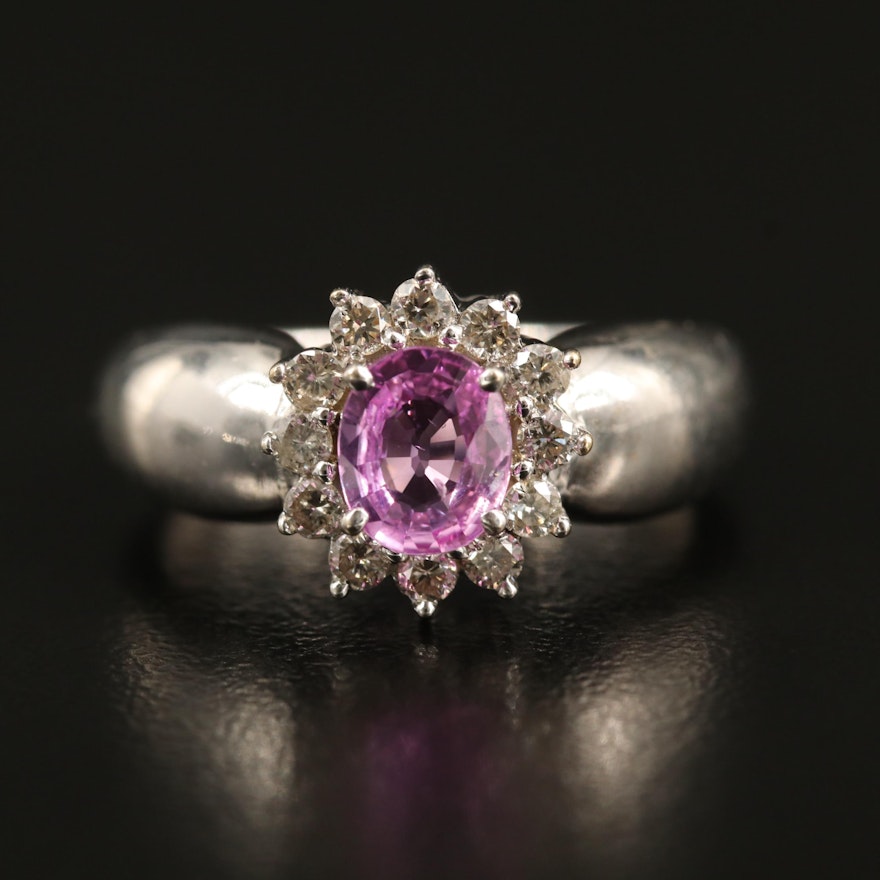 14K Pink Sapphire and Diamond Halo Ring