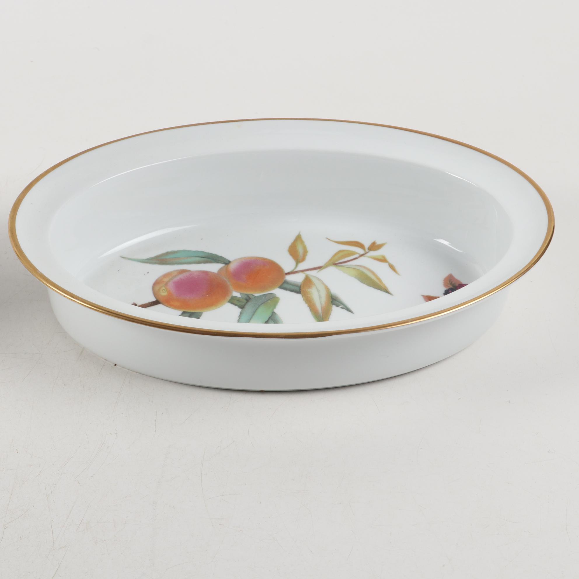 Royal Worcester "Evesham" Porcelain Serving Bowls and Floral Motif Casserole