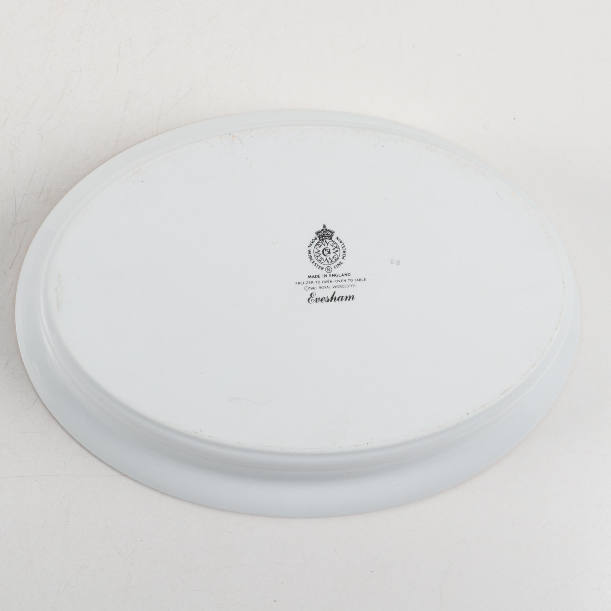 Royal Worcester "Evesham" Porcelain Serving Bowls and Floral Motif Casserole