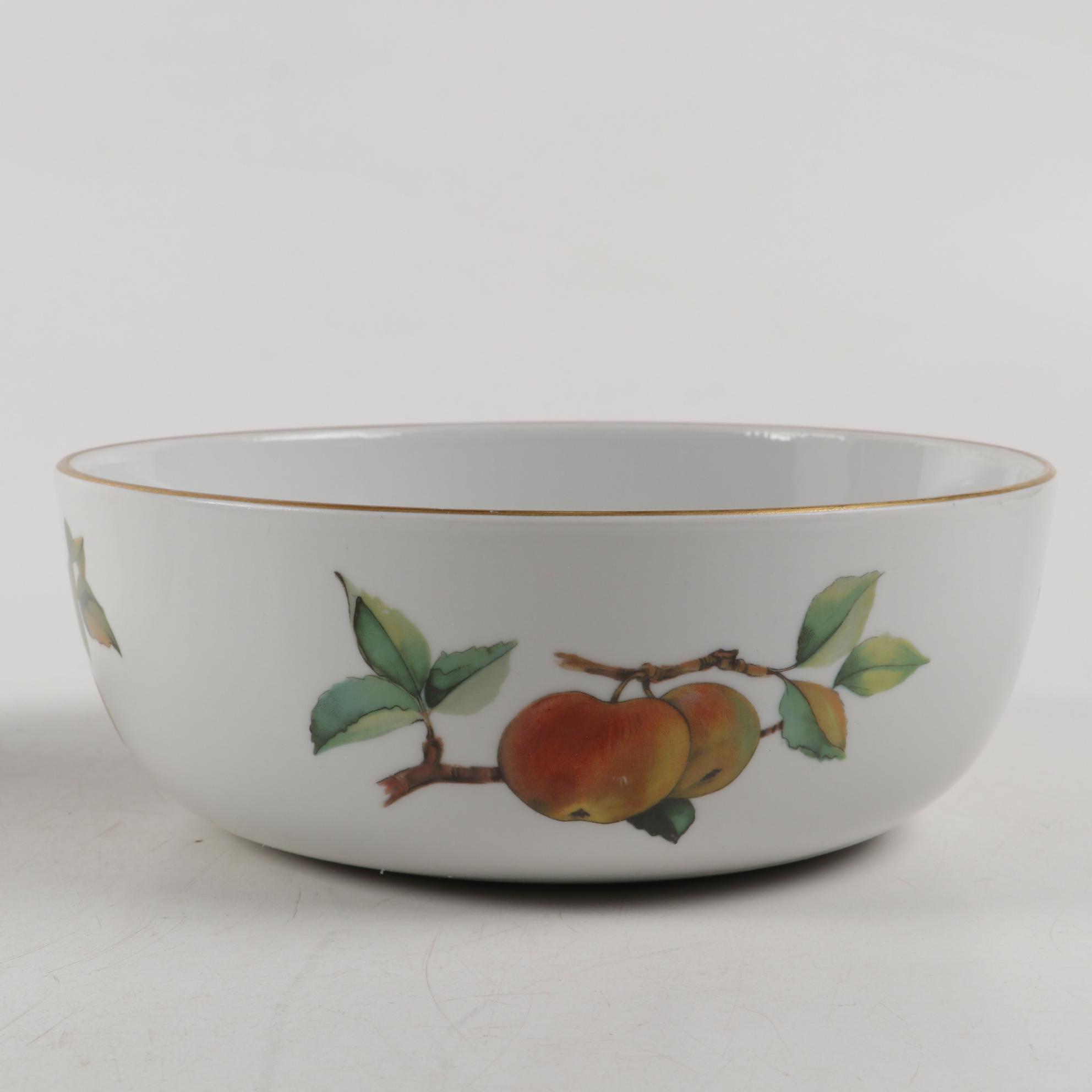 Royal Worcester "Evesham" Porcelain Serving Bowls and Floral Motif Casserole
