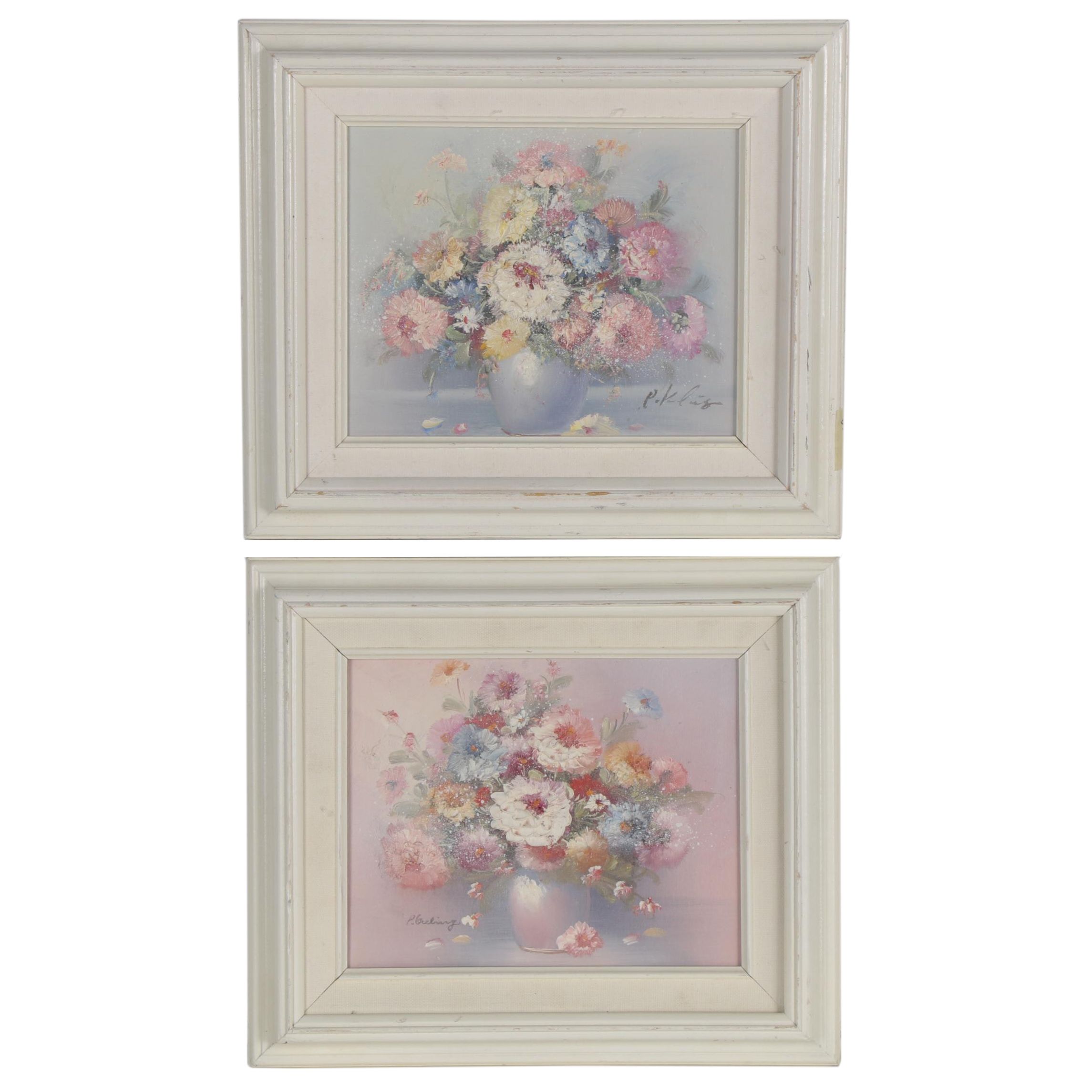 Pegaret Keeling Impasto Oil Paintings of Flowers, Late 20th Century