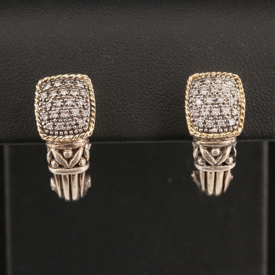 EFFY Sterling and Diamond J-Hoop Earrings with 18K Accents