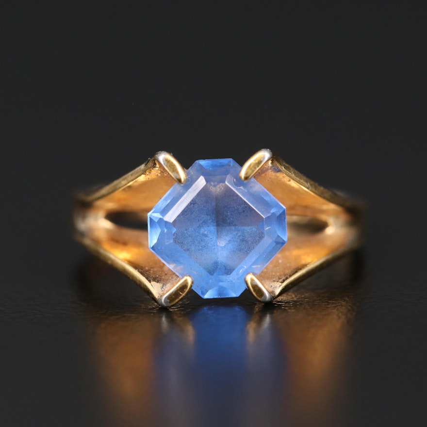Vintage Blue Glass Ring with Split Shoulders