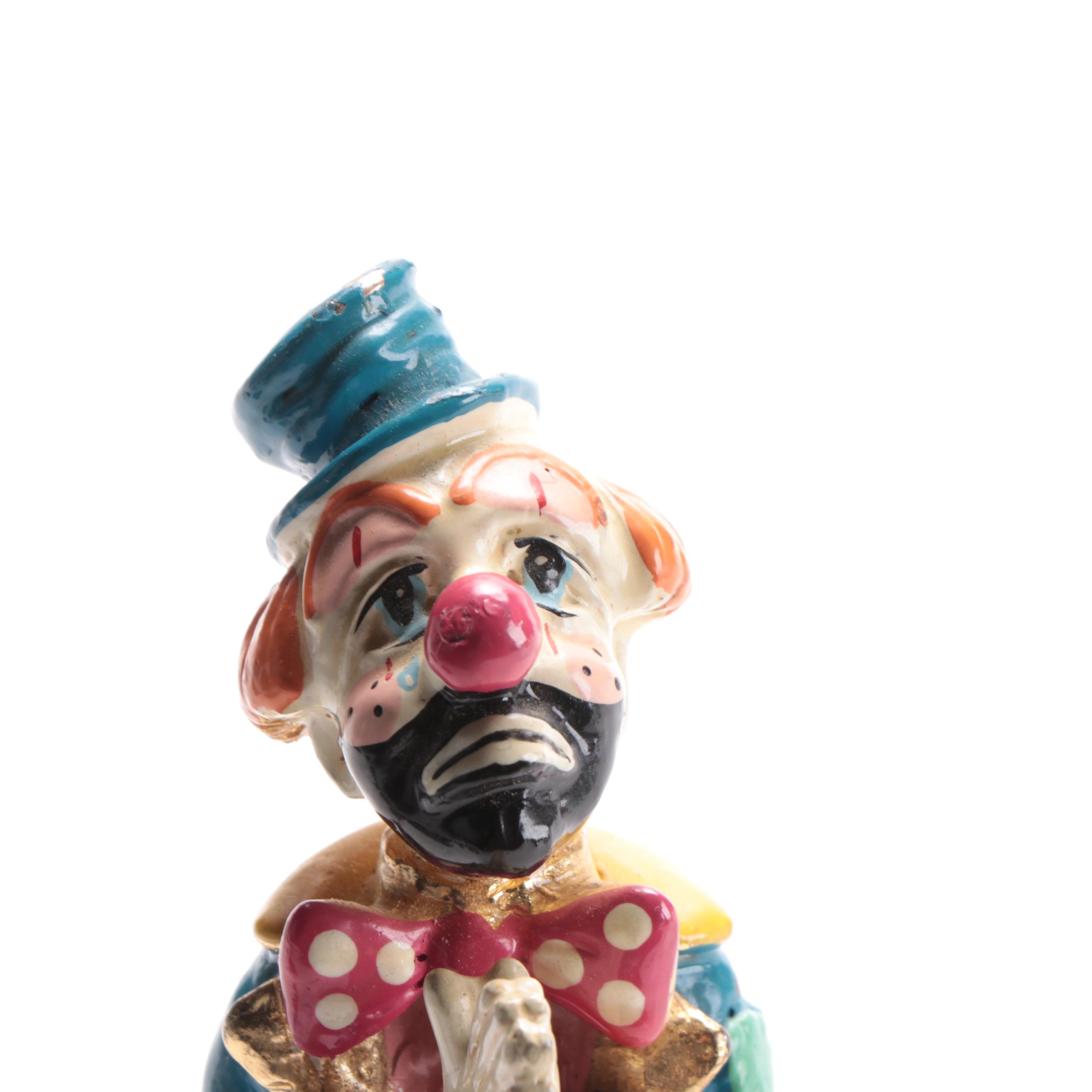 Ron Lee "My Prayer" Enameled Metal Clown Sculpture on Onyx Base, 1987