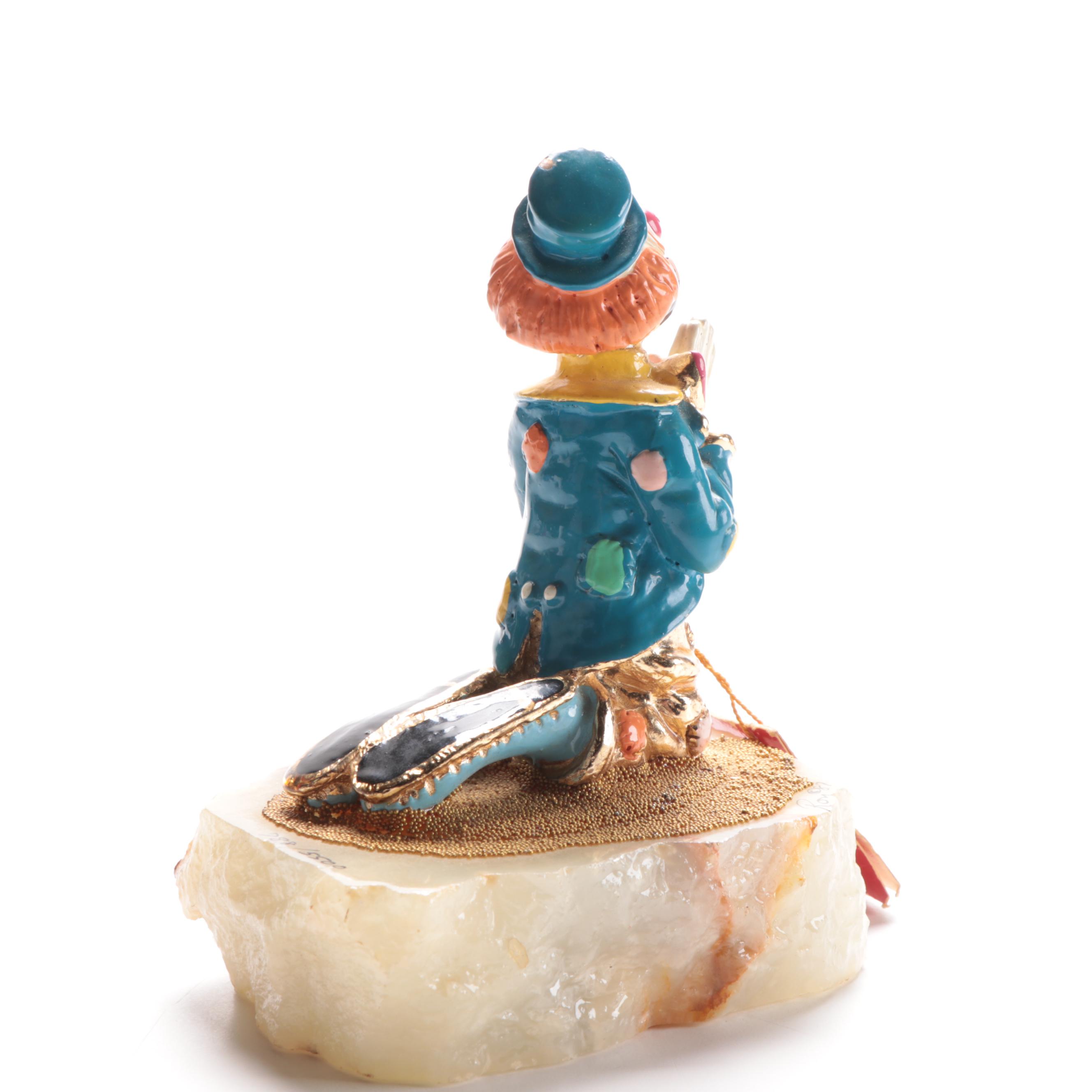 Ron Lee "My Prayer" Enameled Metal Clown Sculpture on Onyx Base, 1987