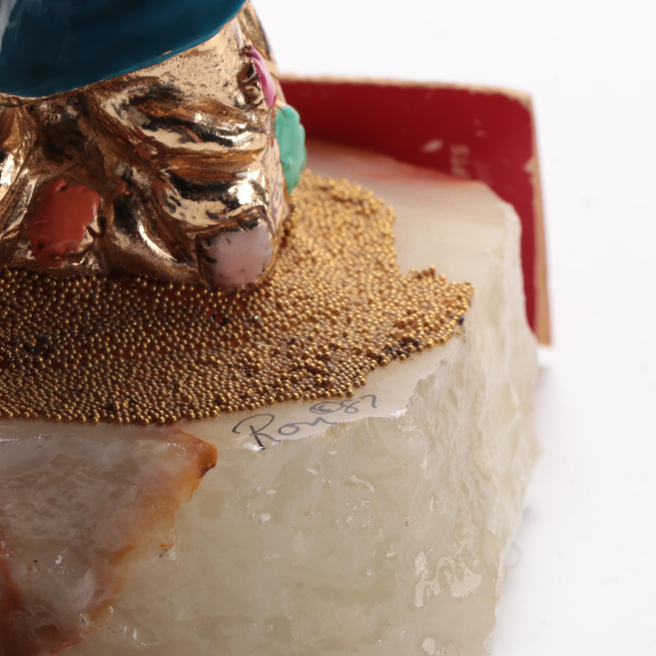 Ron Lee "My Prayer" Enameled Metal Clown Sculpture on Onyx Base, 1987