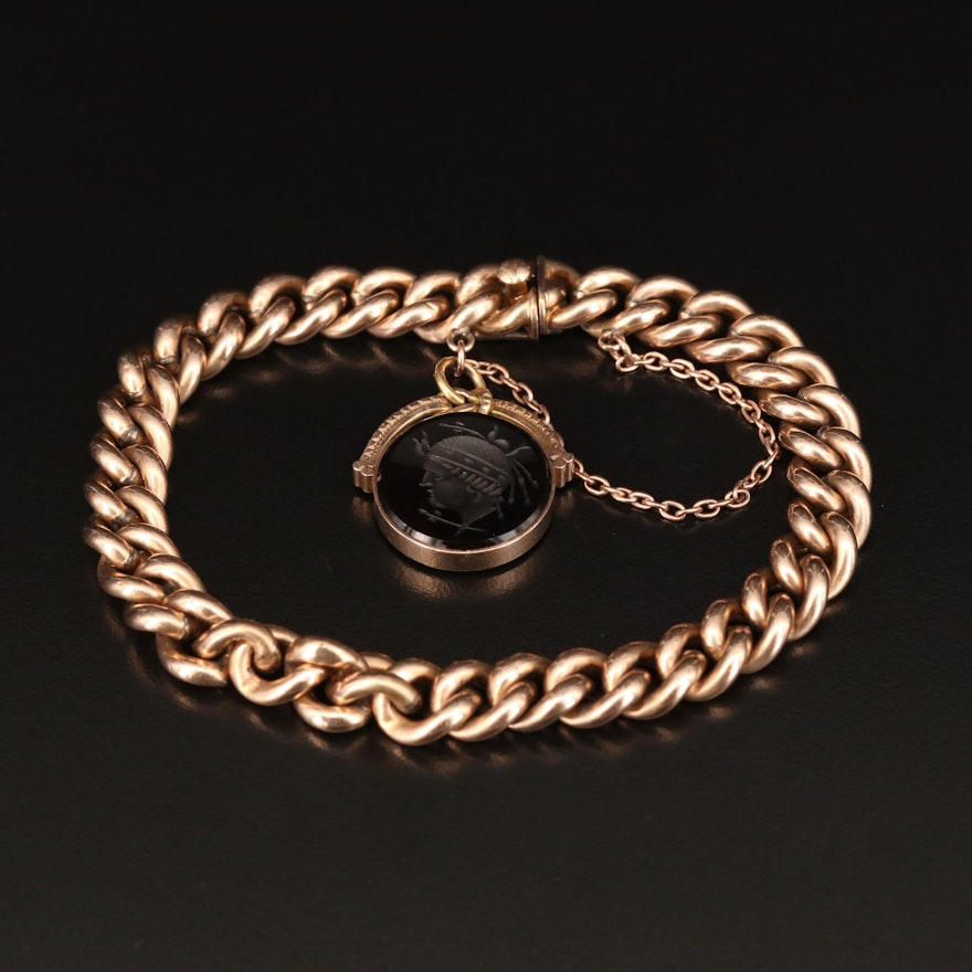Vintage Curb Chain Bracelet with Round Intaglio Sard Dangle