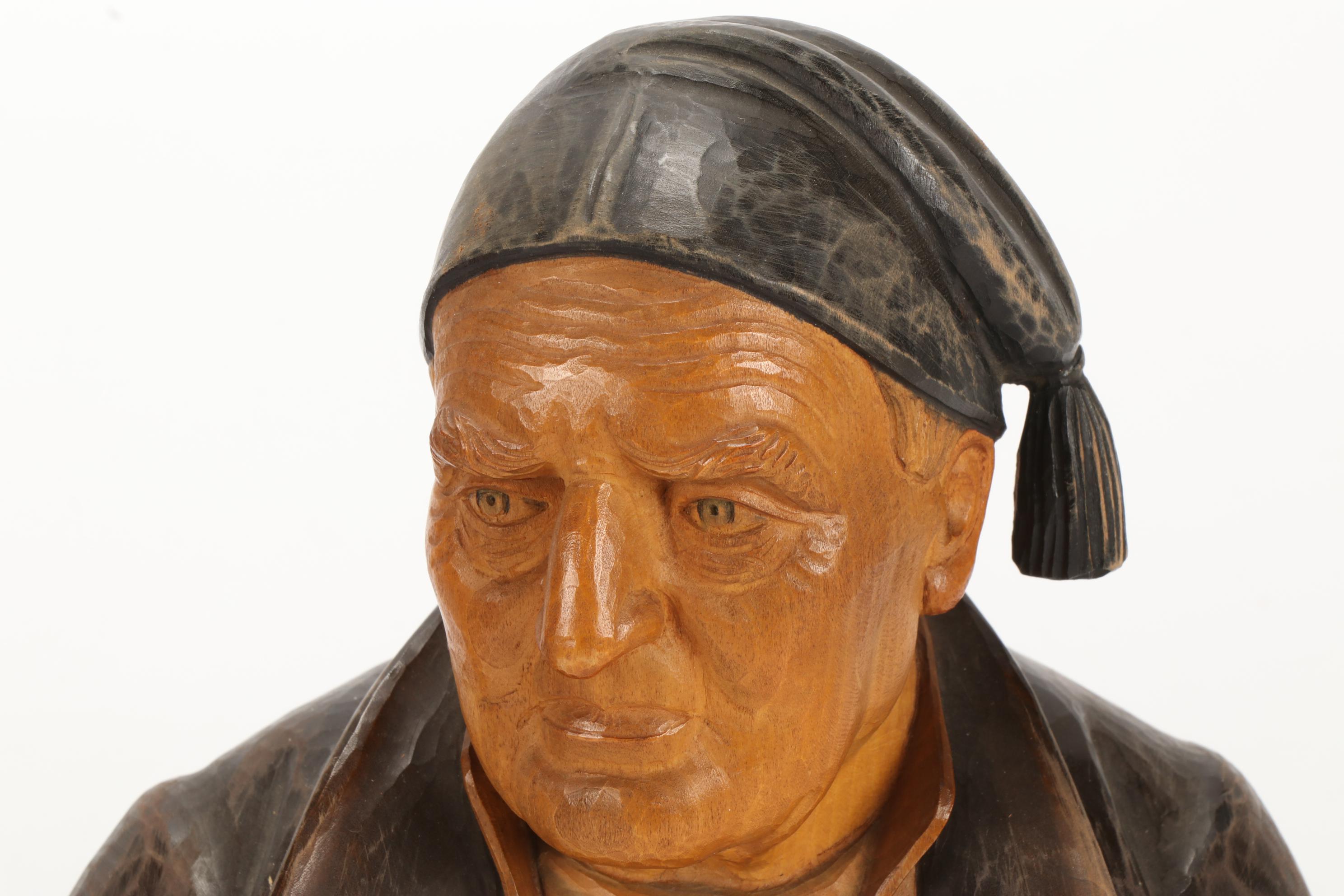 German Reinhold Merkelbach Stoneware Mugs and Hand Carved Wooden Figurines