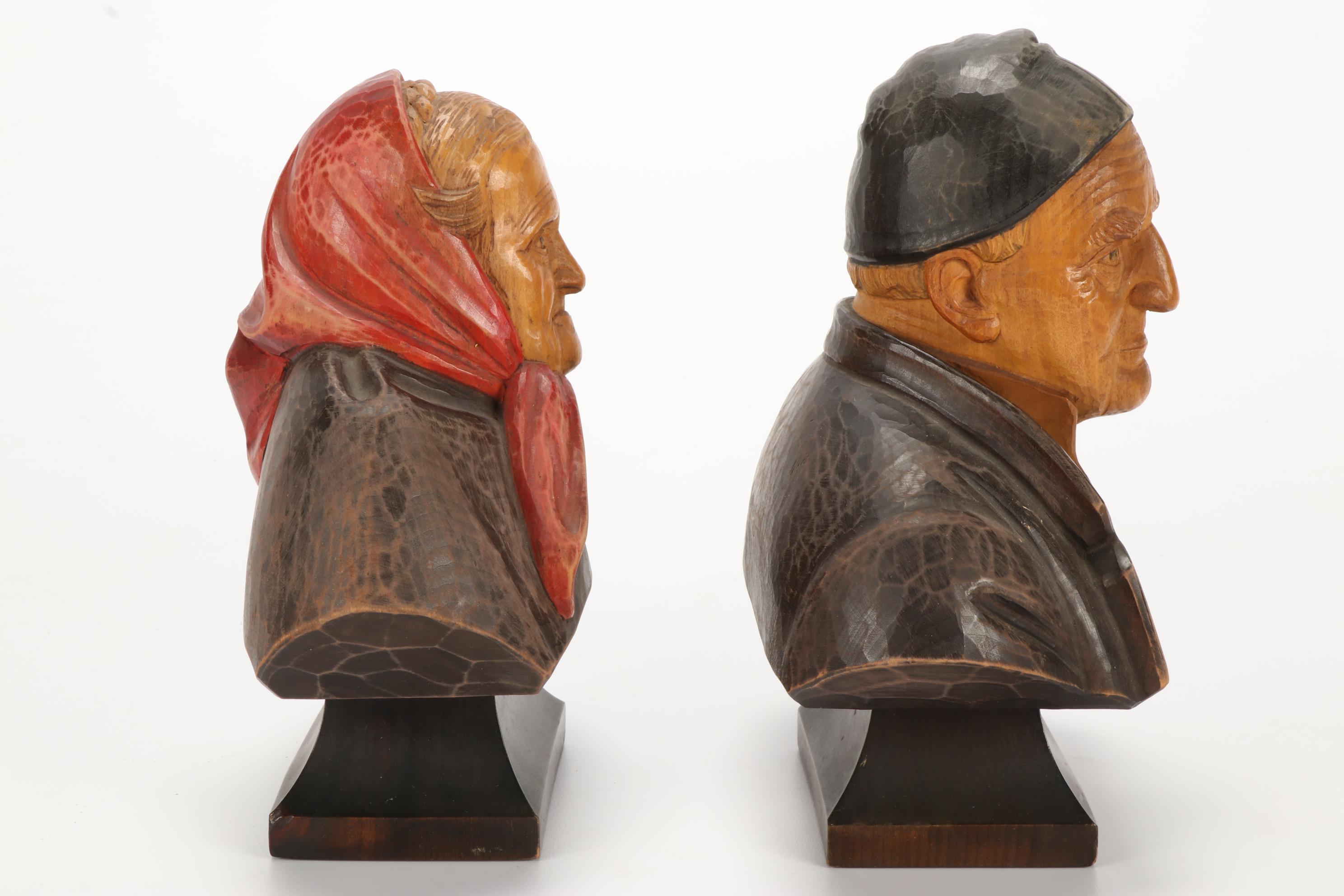 German Reinhold Merkelbach Stoneware Mugs and Hand Carved Wooden Figurines