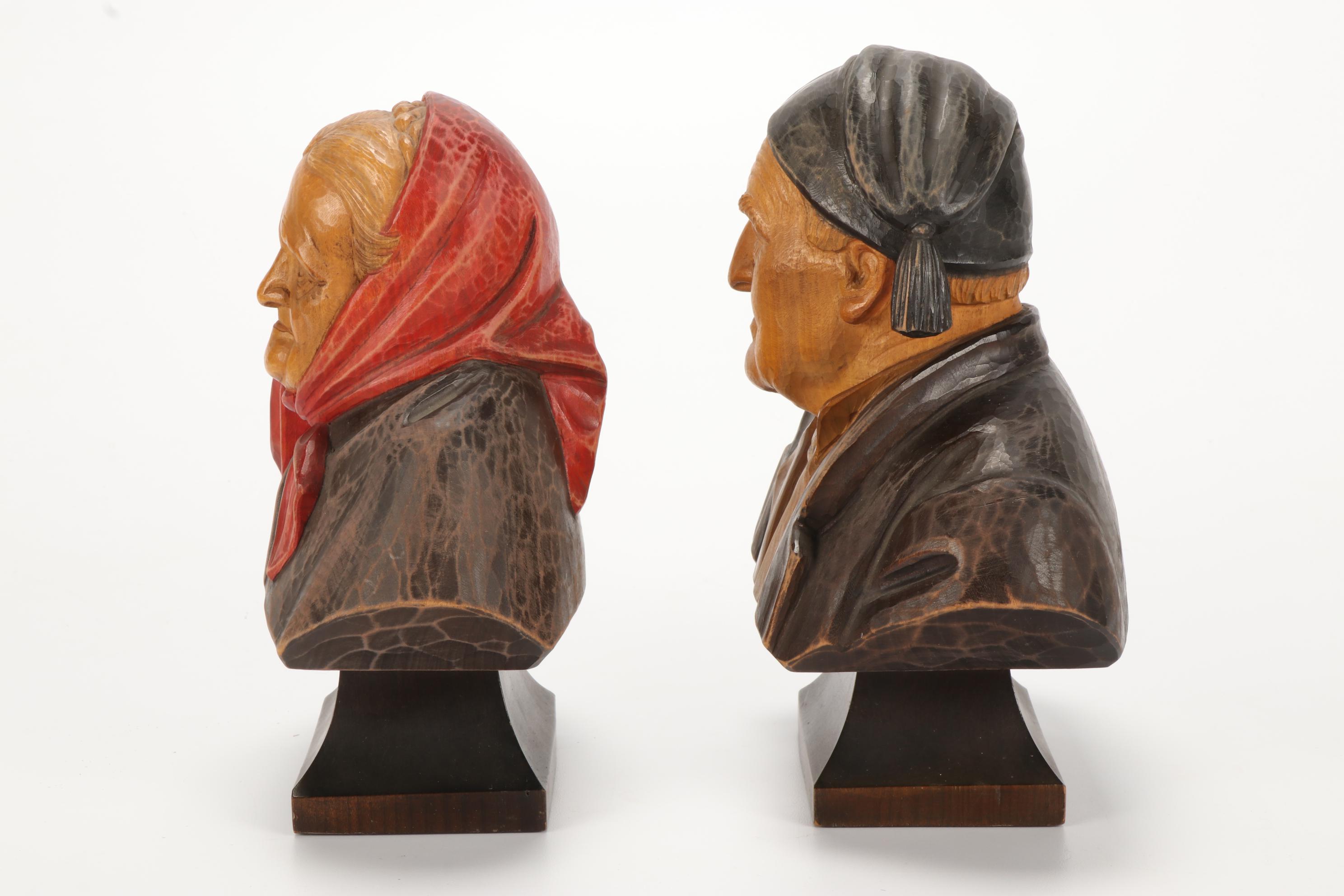 German Reinhold Merkelbach Stoneware Mugs and Hand Carved Wooden Figurines