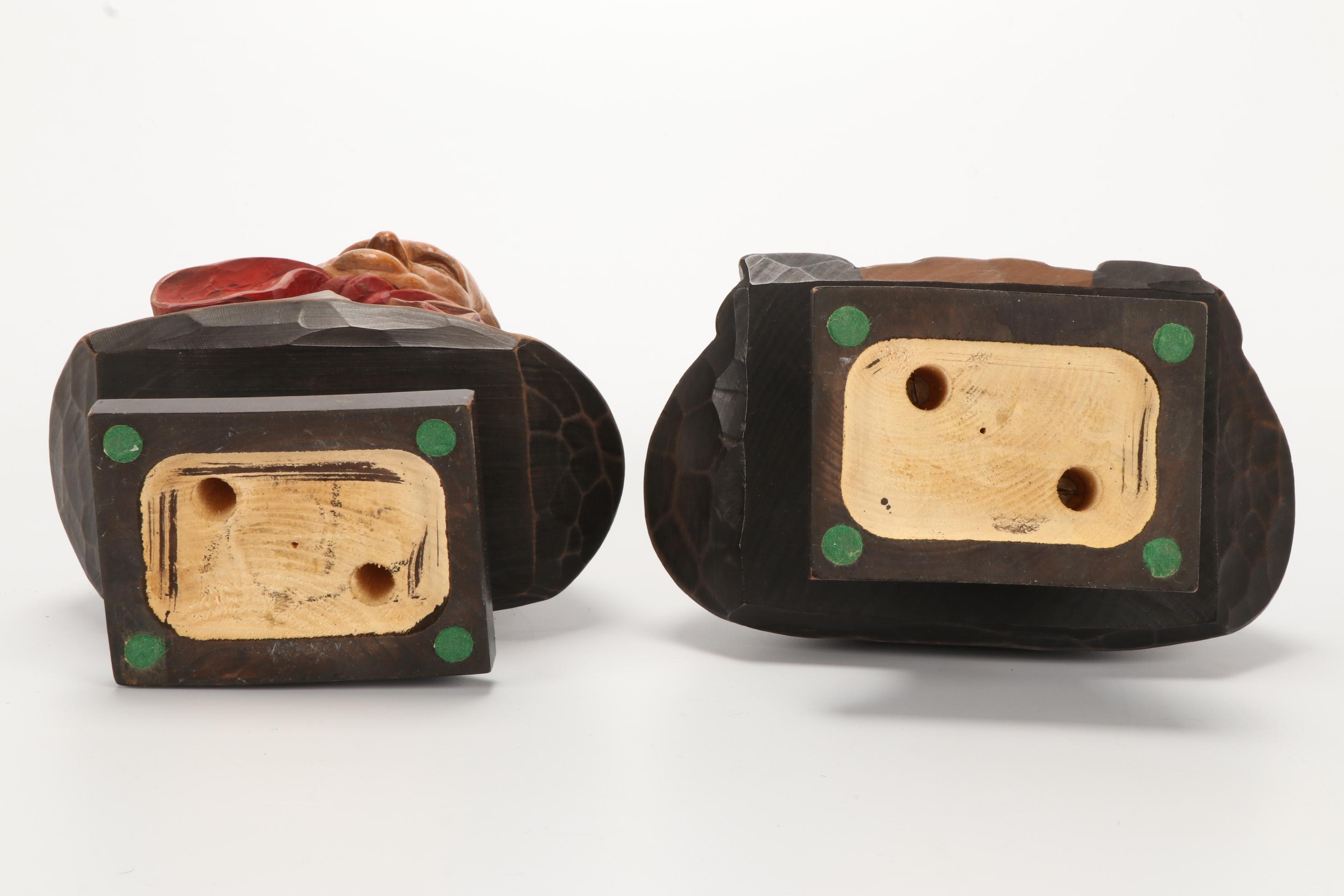 German Reinhold Merkelbach Stoneware Mugs and Hand Carved Wooden Figurines