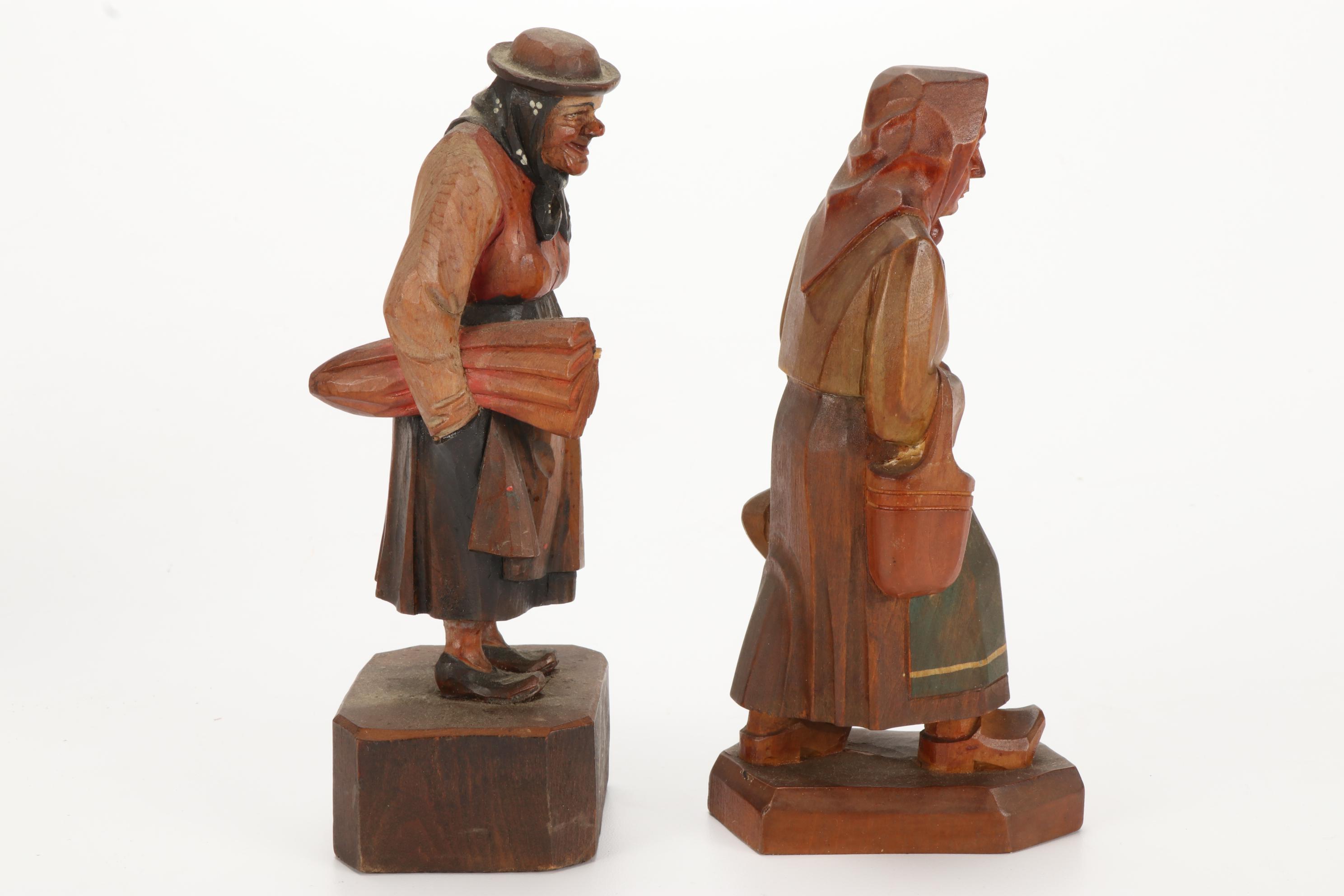 German Reinhold Merkelbach Stoneware Mugs and Hand Carved Wooden Figurines